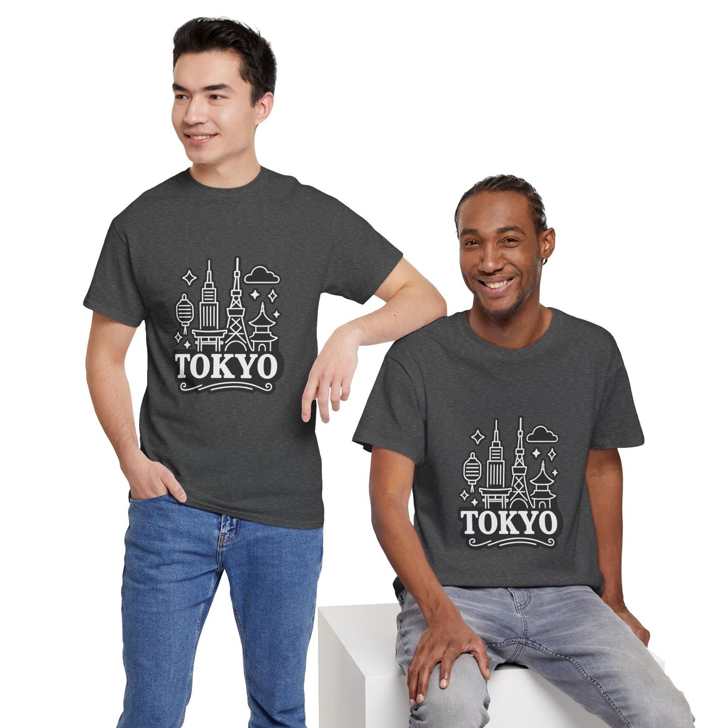 Tokyo Cityscape Unisex Heavy Cotton Tee, Graphic Tee, Travel T-Shirt, Urban Outfit, Gift for Travelers, Tokyo Lover Apparel