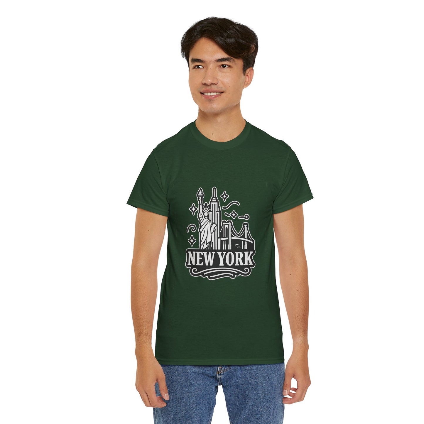 New York Skyline Unisex Heavy Cotton Tee, NYC T-Shirt, Travel Souvenir Shirt, Gift for New Yorkers, Cityscape Apparel