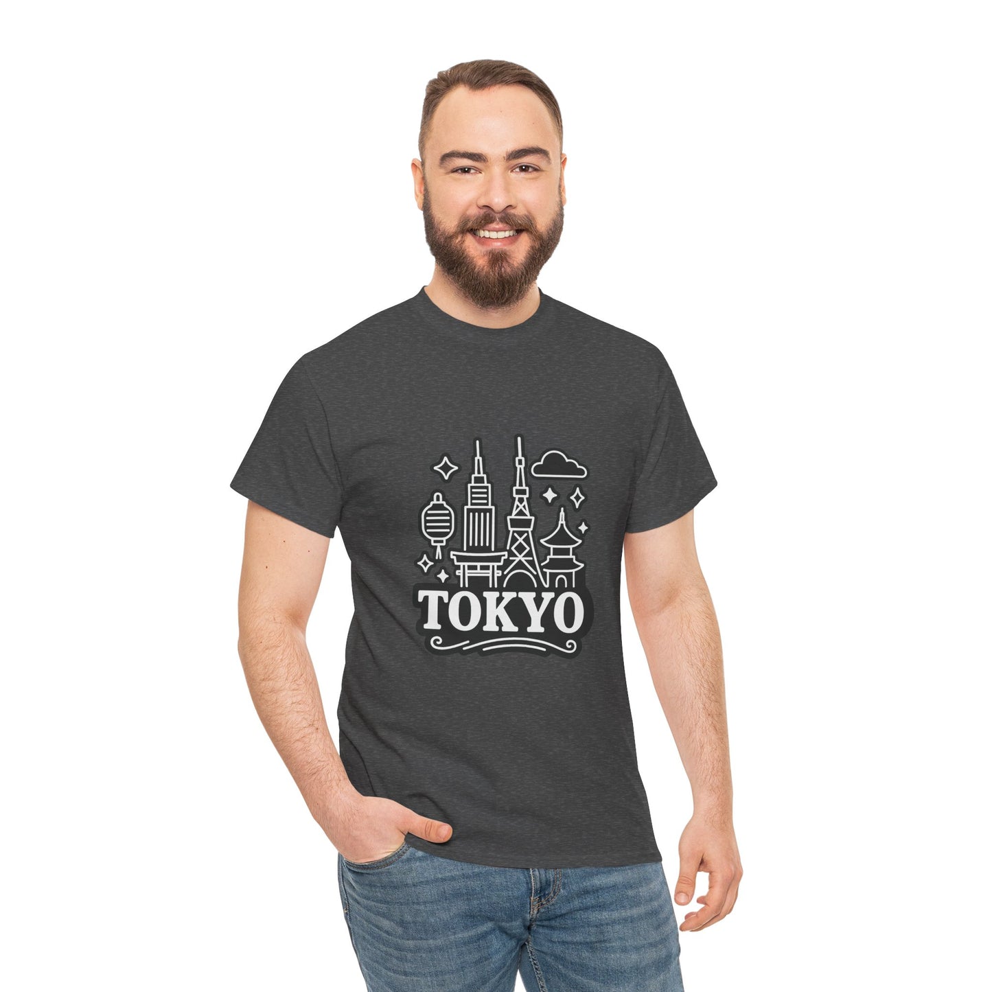 Tokyo Cityscape Unisex Heavy Cotton Tee, Graphic Tee, Travel T-Shirt, Urban Outfit, Gift for Travelers, Tokyo Lover Apparel