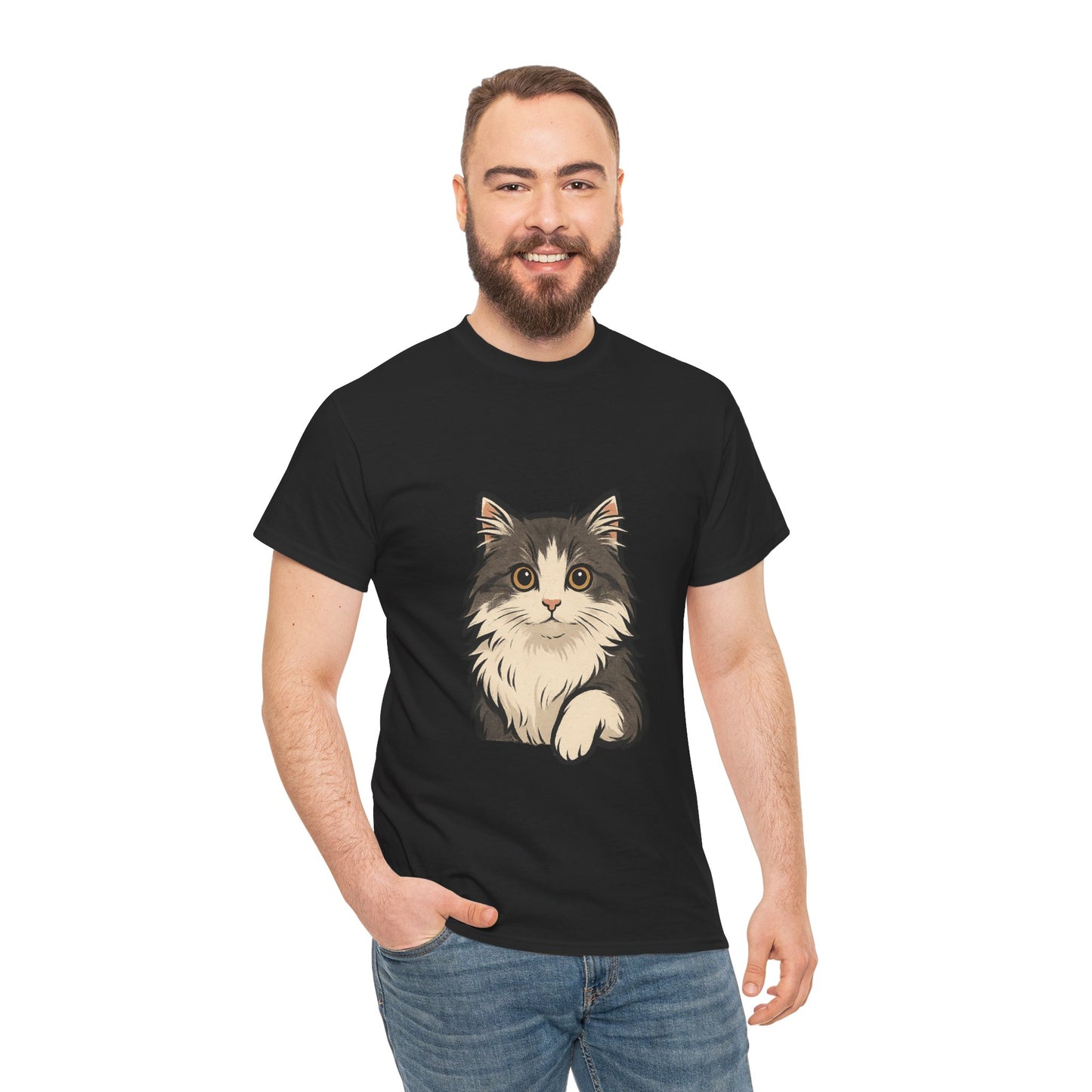 Cute Cat Unisex Heavy Cotton Tee, Animal Lover Gift, Pet Owner Shirt, Cat Lover Apparel, Animal Themed Tee, Casual Everyday Wear