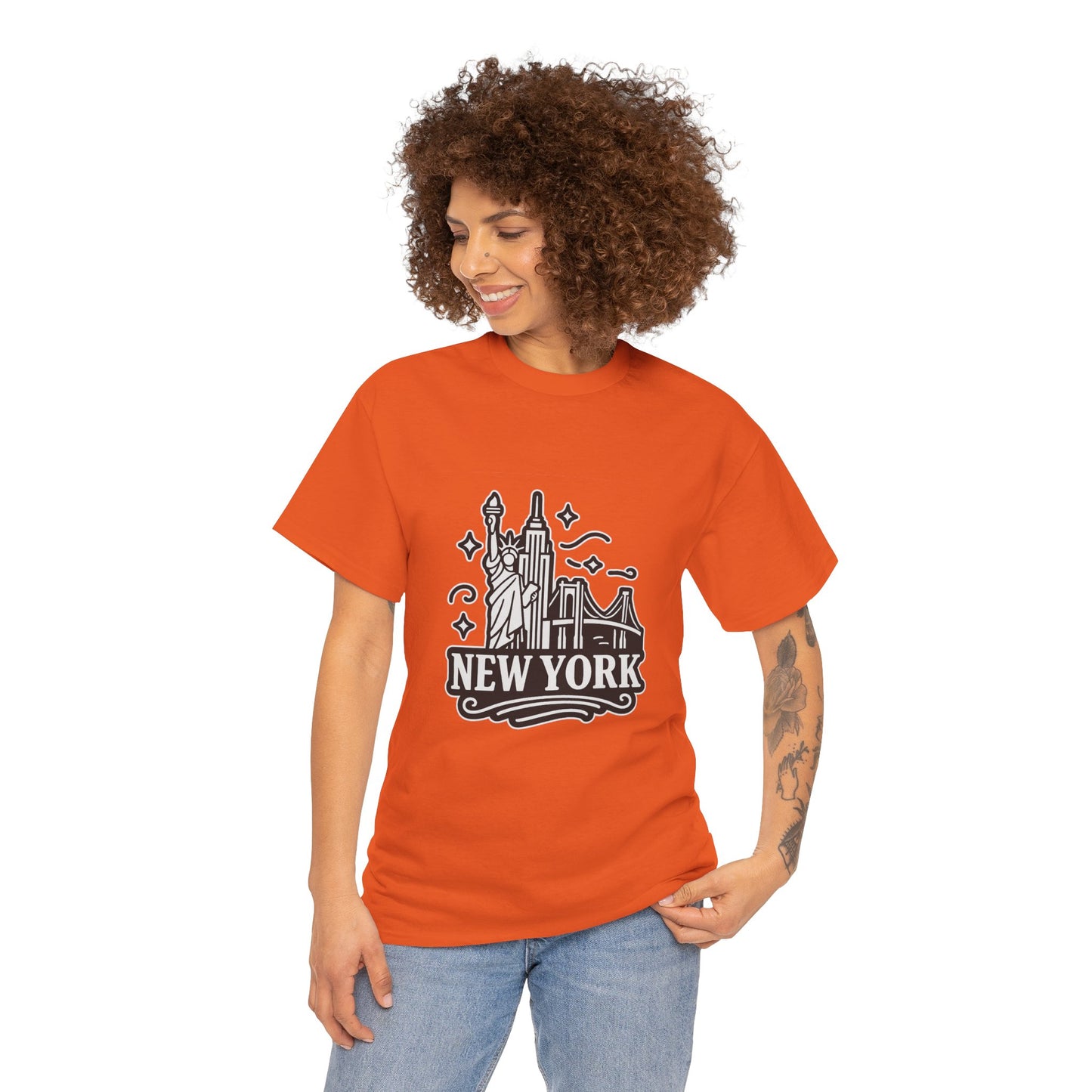 New York Skyline Unisex Heavy Cotton Tee, NYC T-Shirt, Travel Souvenir Shirt, Gift for New Yorkers, Cityscape Apparel