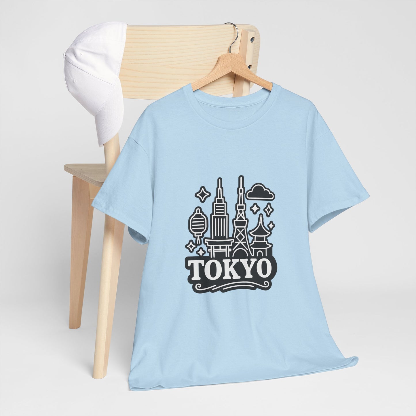 Tokyo Cityscape Unisex Heavy Cotton Tee, Graphic Tee, Travel T-Shirt, Urban Outfit, Gift for Travelers, Tokyo Lover Apparel