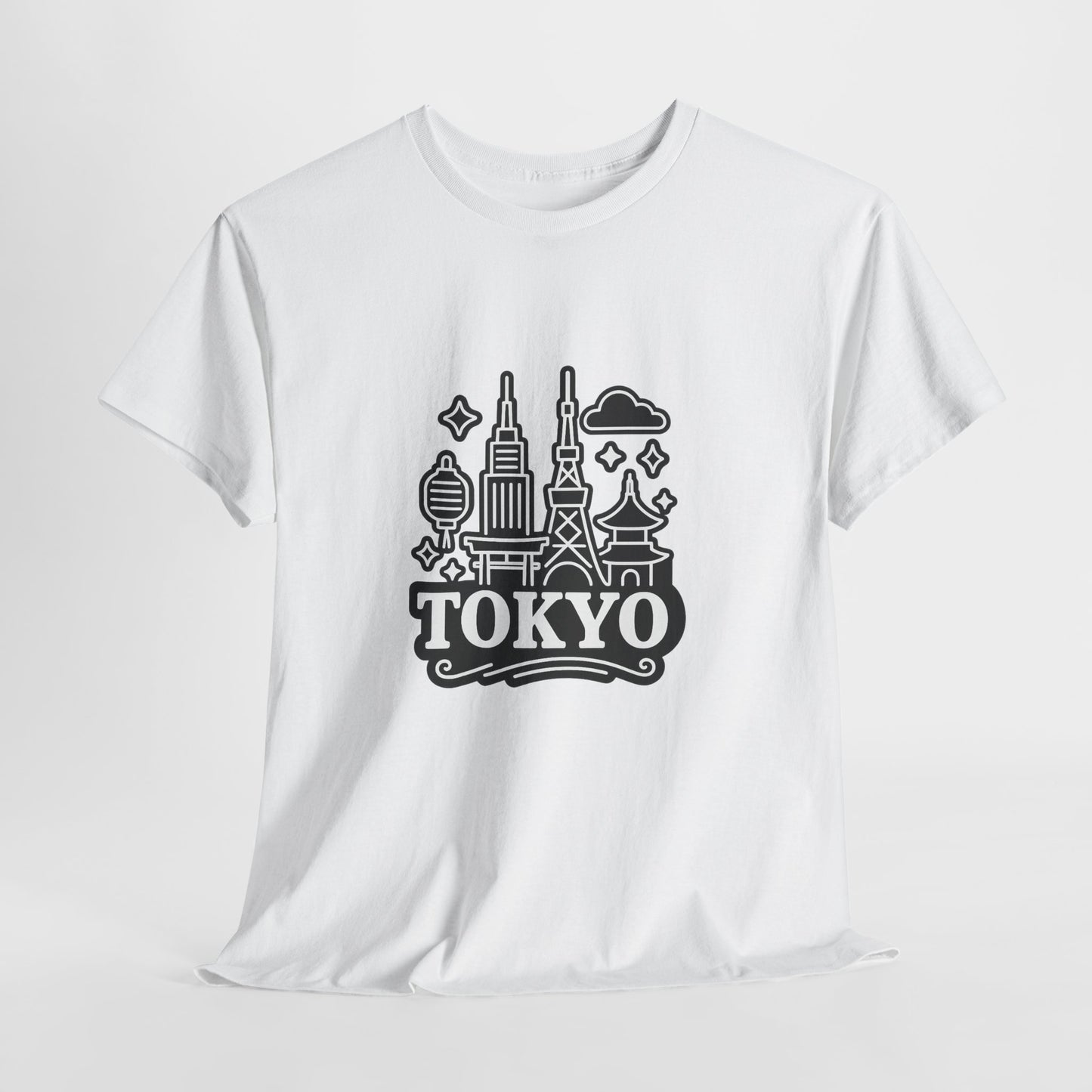 Tokyo Cityscape Unisex Heavy Cotton Tee, Graphic Tee, Travel T-Shirt, Urban Outfit, Gift for Travelers, Tokyo Lover Apparel