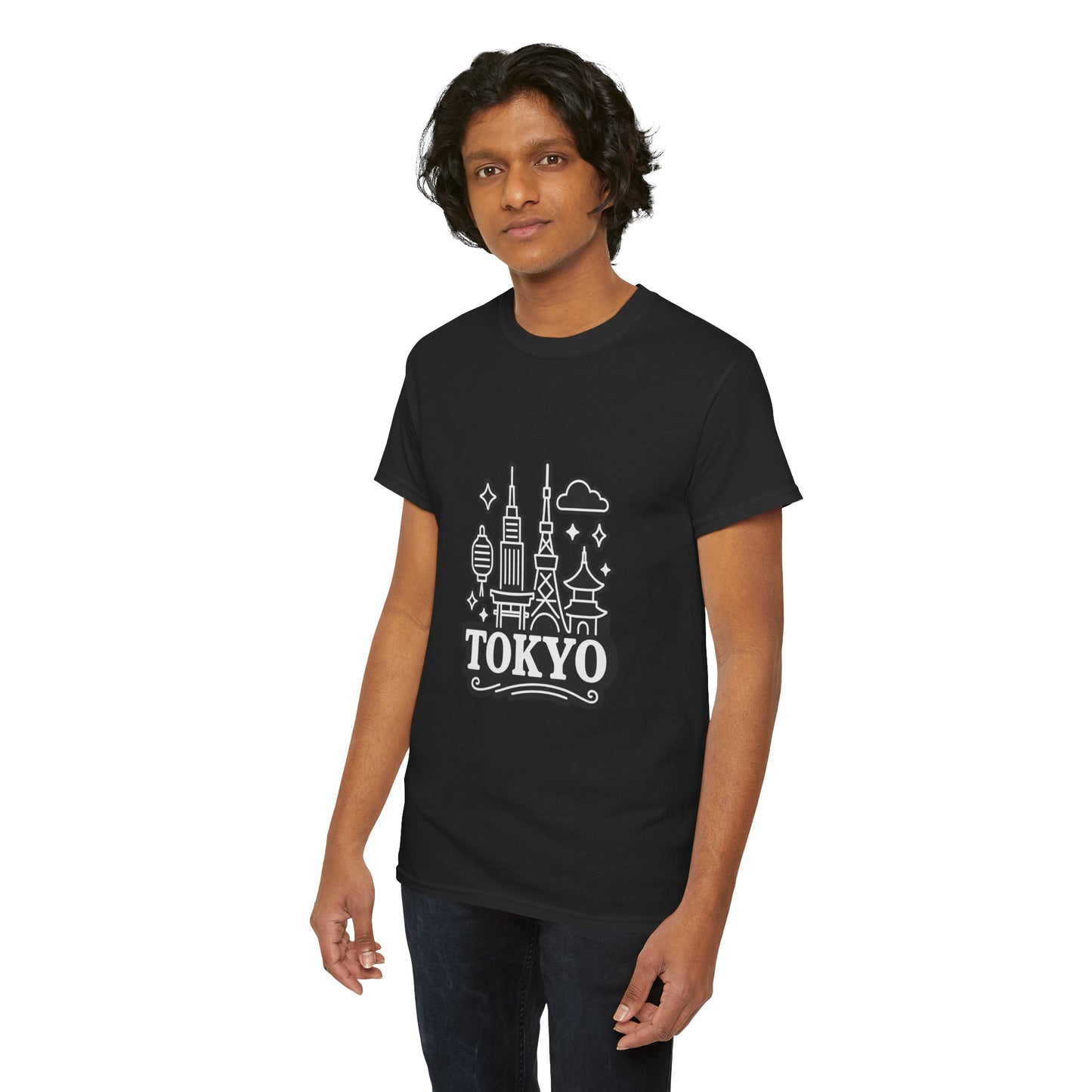 Tokyo Cityscape Unisex Heavy Cotton Tee, Graphic Tee, Travel T-Shirt, Urban Outfit, Gift for Travelers, Tokyo Lover Apparel