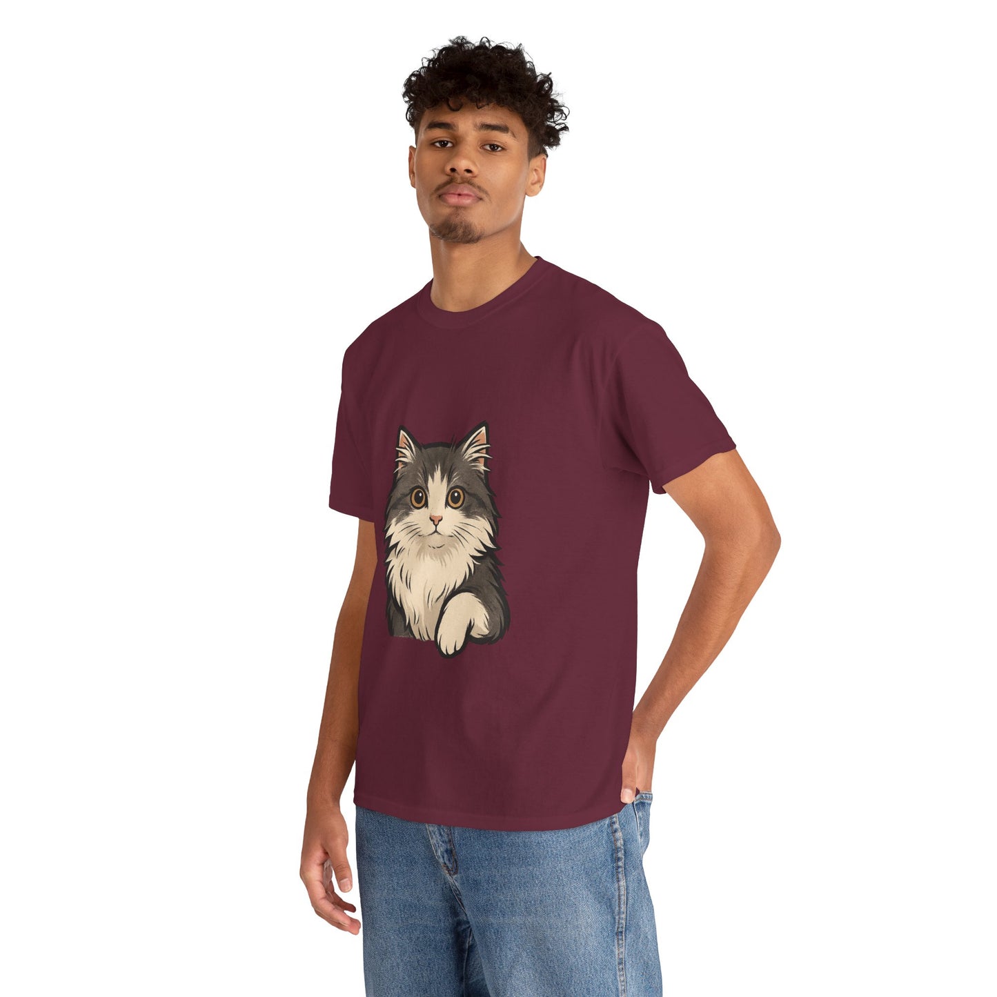 Cute Cat Unisex Heavy Cotton Tee, Animal Lover Gift, Pet Owner Shirt, Cat Lover Apparel, Animal Themed Tee, Casual Everyday Wear