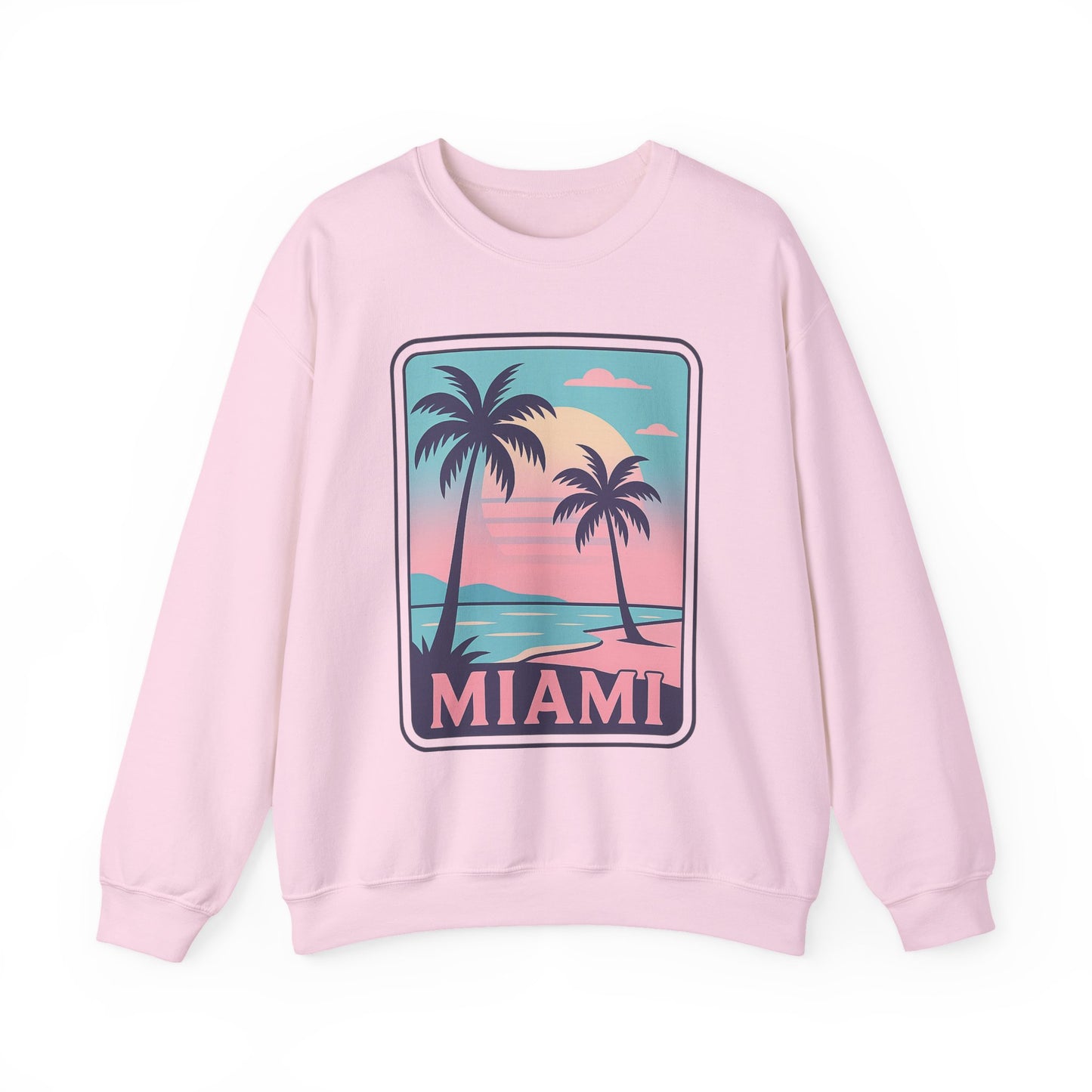 Miami Sunset Crewneck Sweatshirt, Unisex Sweatshirt, Beach Vibes Apparel, Vacation Wear, Gift for Miami Lovers
