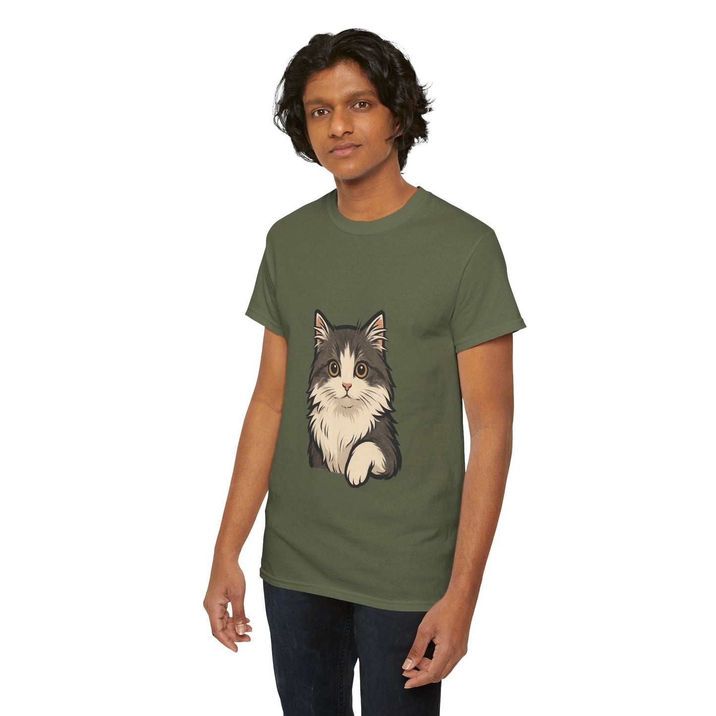 Cute Cat Unisex Heavy Cotton Tee, Animal Lover Gift, Pet Owner Shirt, Cat Lover Apparel, Animal Themed Tee, Casual Everyday Wear