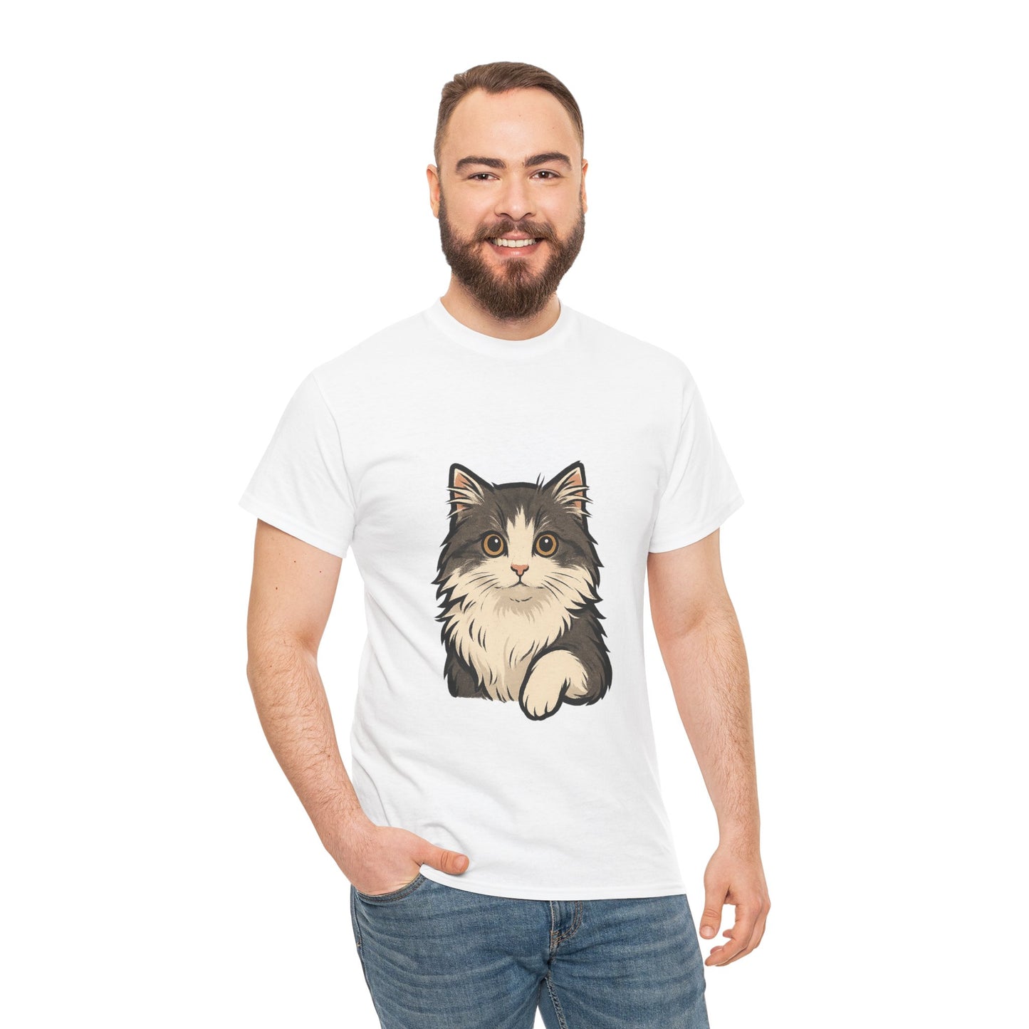 Cute Cat Unisex Heavy Cotton Tee, Animal Lover Gift, Pet Owner Shirt, Cat Lover Apparel, Animal Themed Tee, Casual Everyday Wear