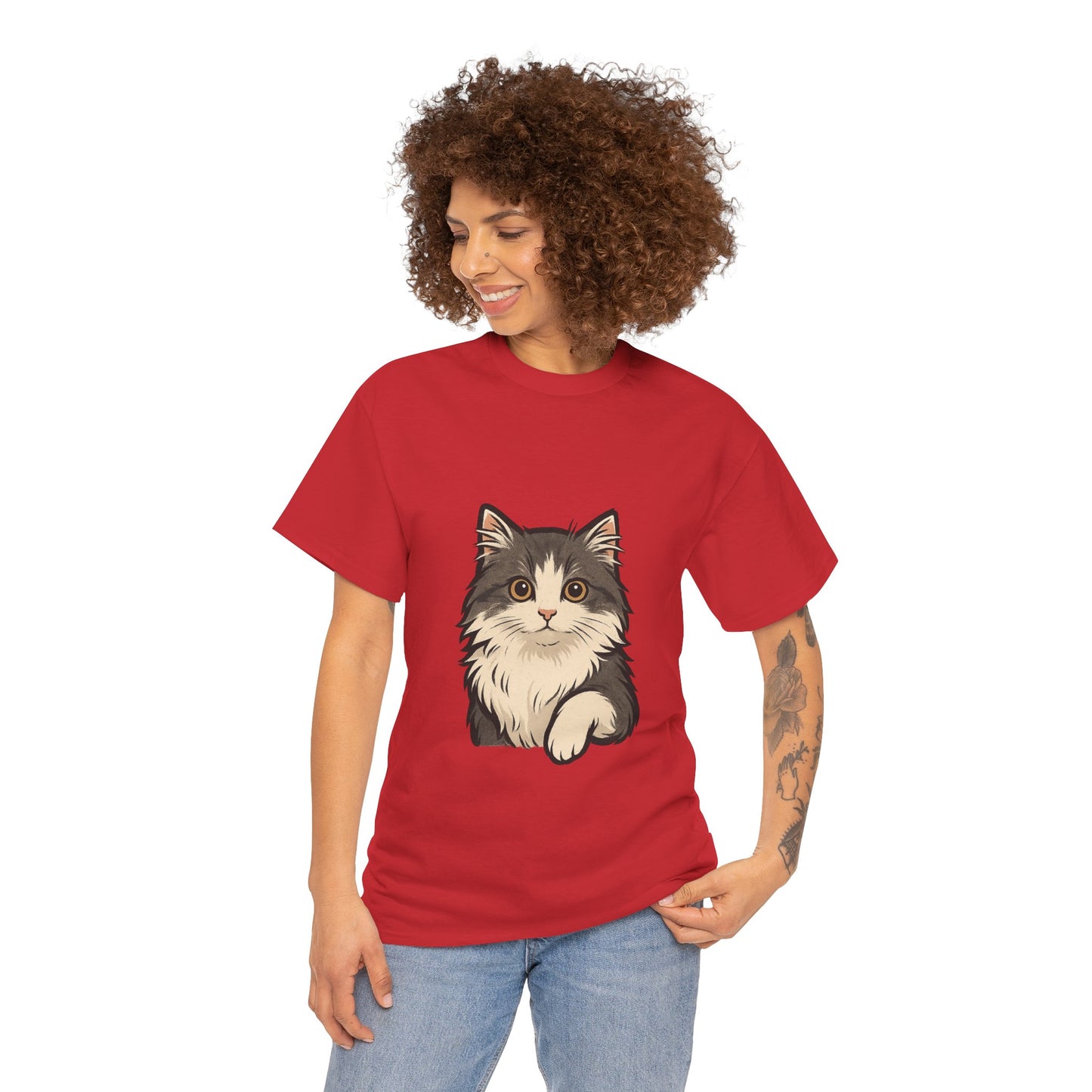 Cute Cat Unisex Heavy Cotton Tee, Animal Lover Gift, Pet Owner Shirt, Cat Lover Apparel, Animal Themed Tee, Casual Everyday Wear