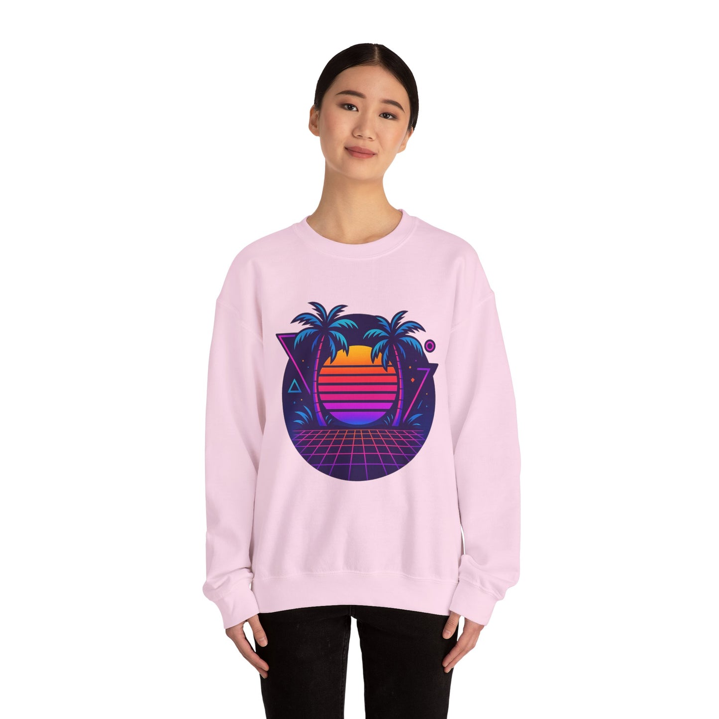 Retro Sunset Palm Trees Crewneck Sweatshirt | Cozy Unisex Fashion | Perfect for Summer Nights, Beach Days, Gifts, Casual Wear
