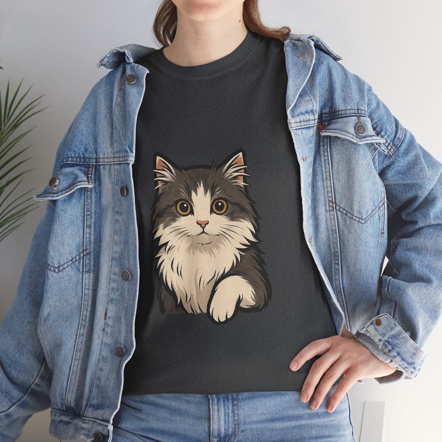 Cute Cat Unisex Heavy Cotton Tee, Animal Lover Gift, Pet Owner Shirt, Cat Lover Apparel, Animal Themed Tee, Casual Everyday Wear