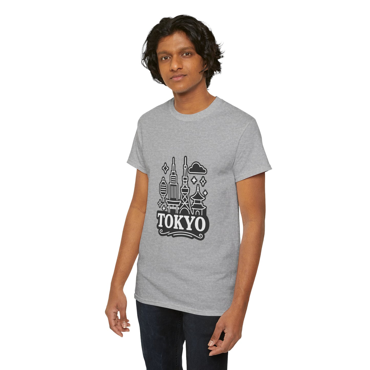 Tokyo Cityscape Unisex Heavy Cotton Tee, Graphic Tee, Travel T-Shirt, Urban Outfit, Gift for Travelers, Tokyo Lover Apparel