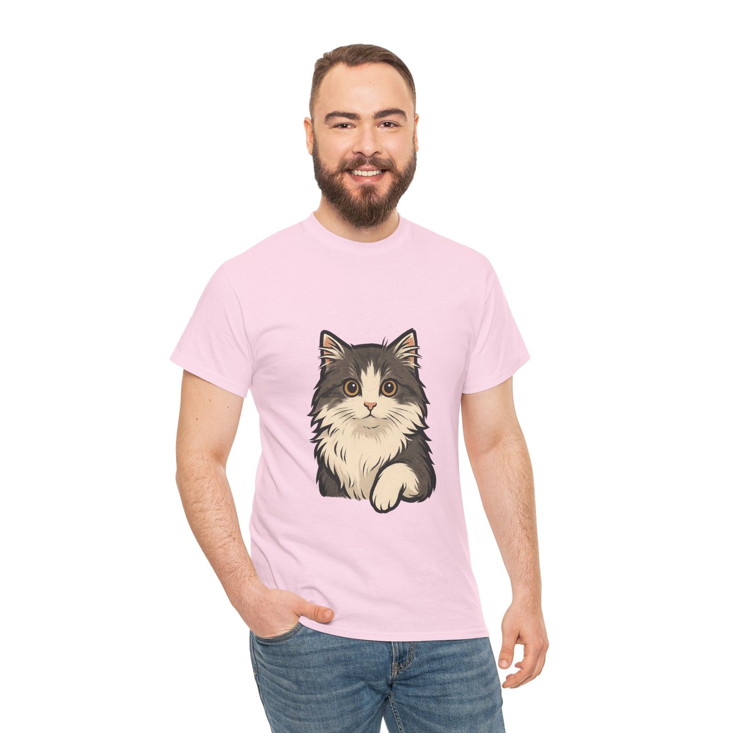 Cute Cat Unisex Heavy Cotton Tee, Animal Lover Gift, Pet Owner Shirt, Cat Lover Apparel, Animal Themed Tee, Casual Everyday Wear
