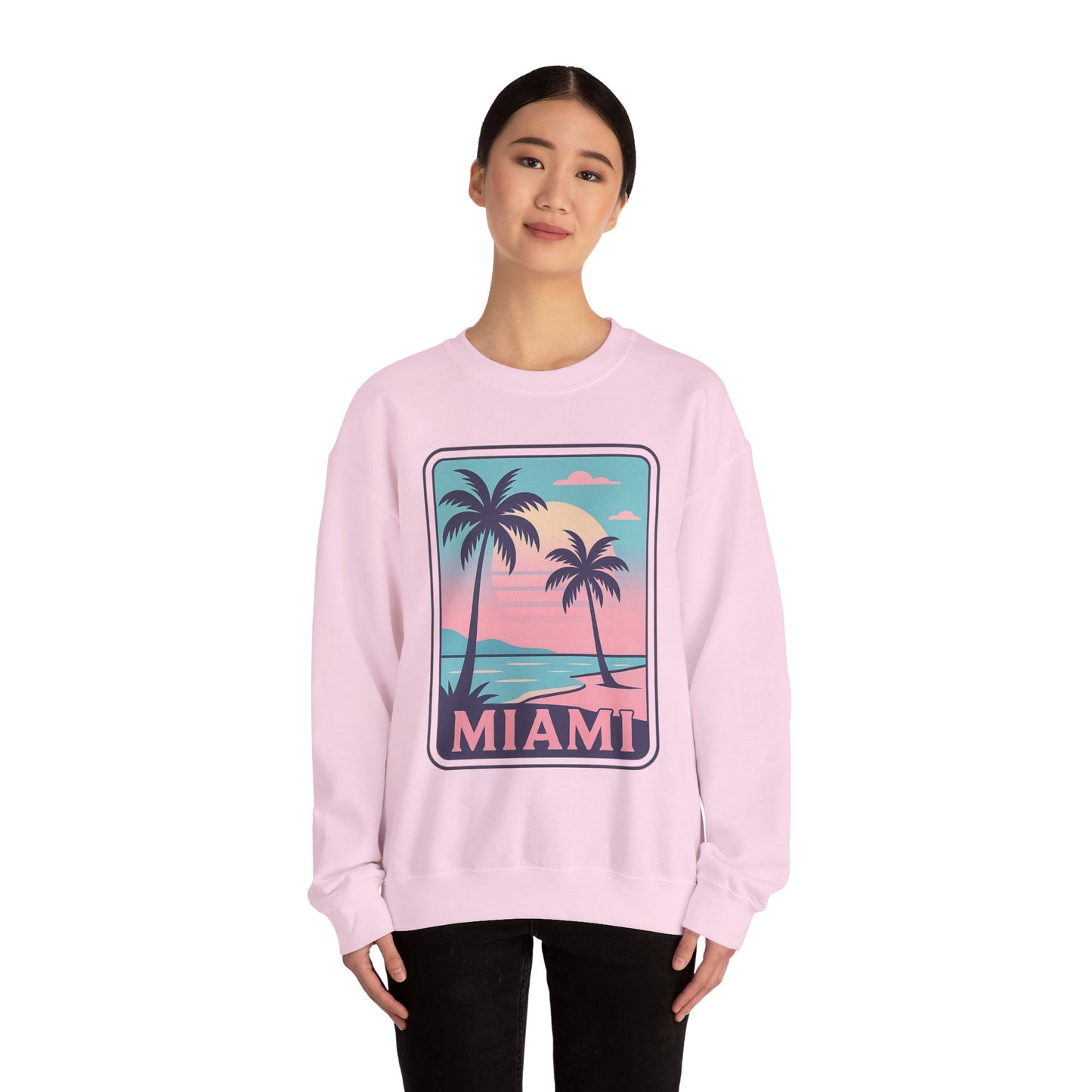 Miami Sunset Crewneck Sweatshirt, Unisex Sweatshirt, Beach Vibes Apparel, Vacation Wear, Gift for Miami Lovers