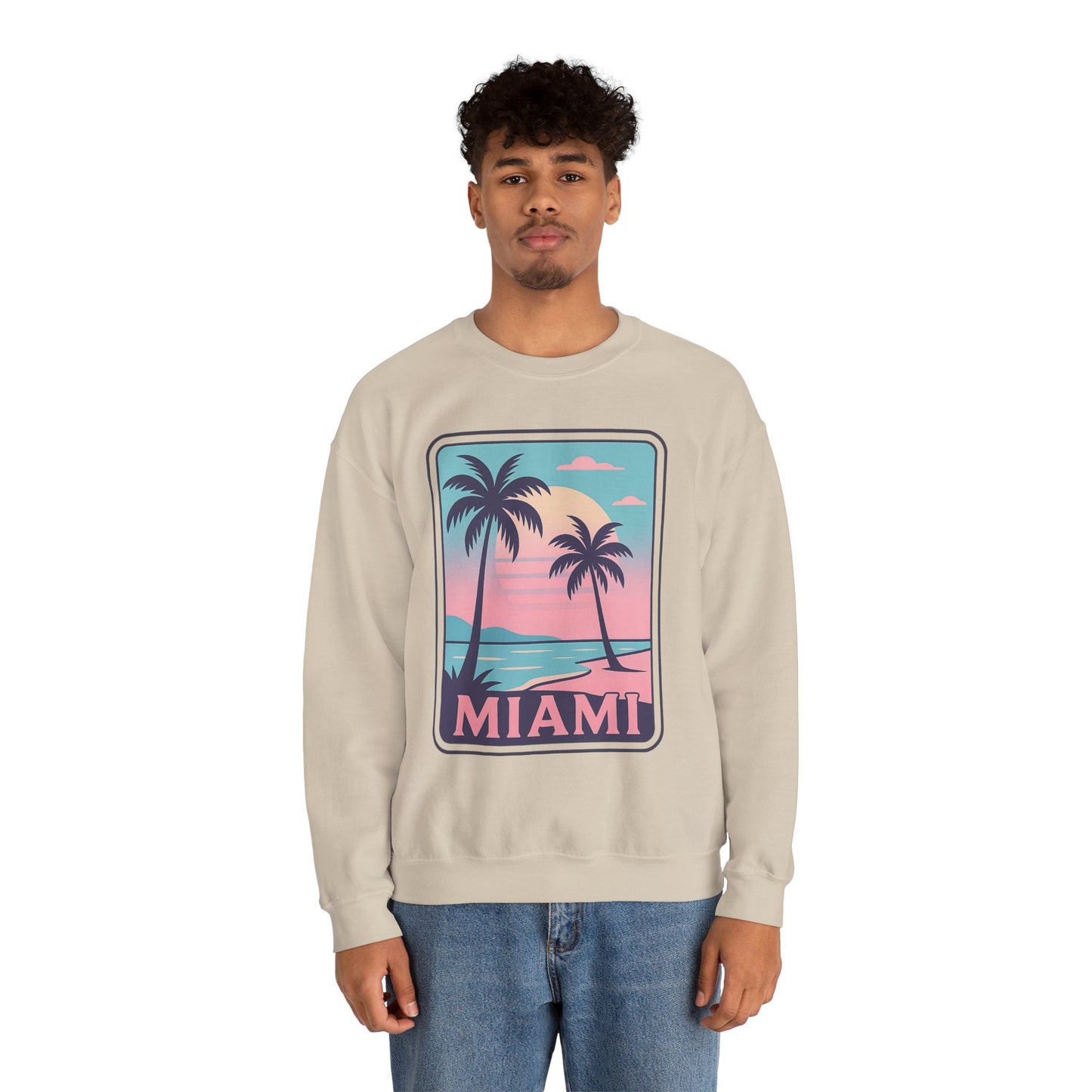 Miami Sunset Crewneck Sweatshirt, Unisex Sweatshirt, Beach Vibes Apparel, Vacation Wear, Gift for Miami Lovers