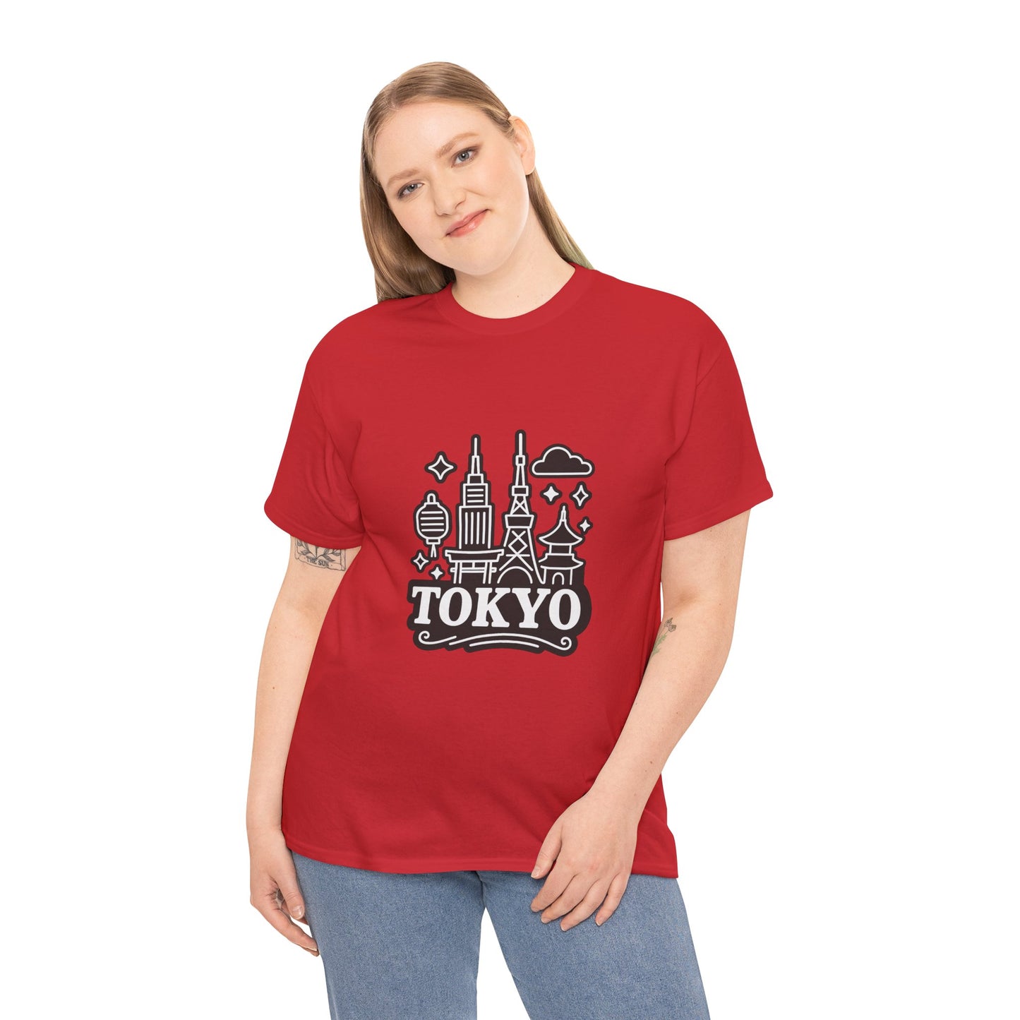 Tokyo Cityscape Unisex Heavy Cotton Tee, Graphic Tee, Travel T-Shirt, Urban Outfit, Gift for Travelers, Tokyo Lover Apparel