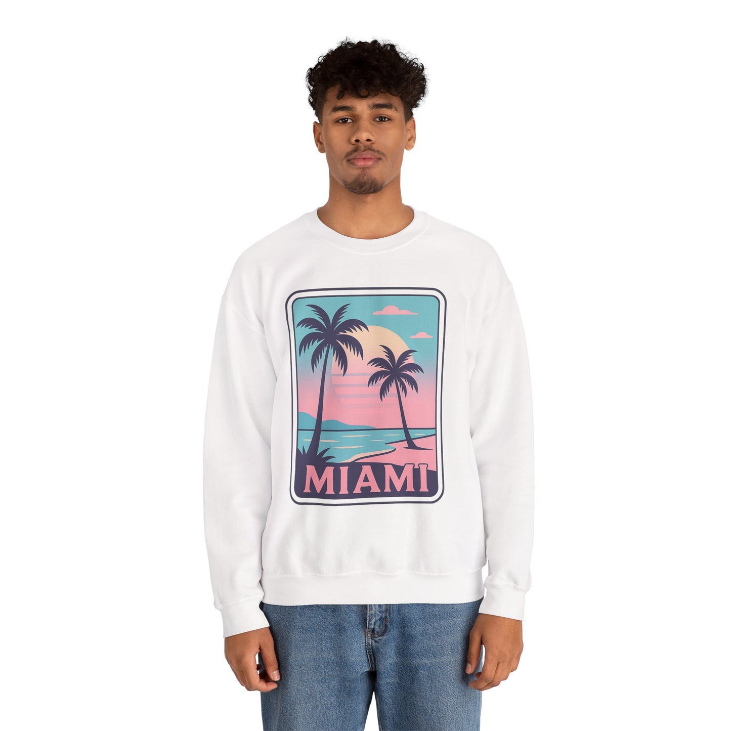 Miami Sunset Crewneck Sweatshirt, Unisex Sweatshirt, Beach Vibes Apparel, Vacation Wear, Gift for Miami Lovers