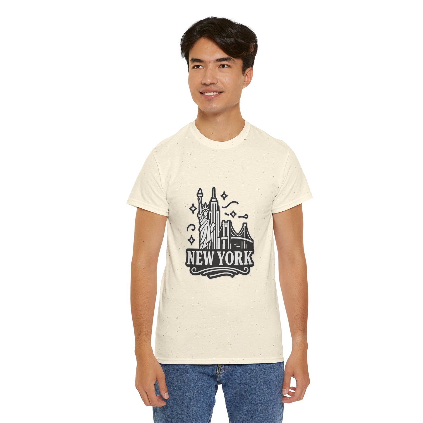 New York Skyline Unisex Heavy Cotton Tee, NYC T-Shirt, Travel Souvenir Shirt, Gift for New Yorkers, Cityscape Apparel