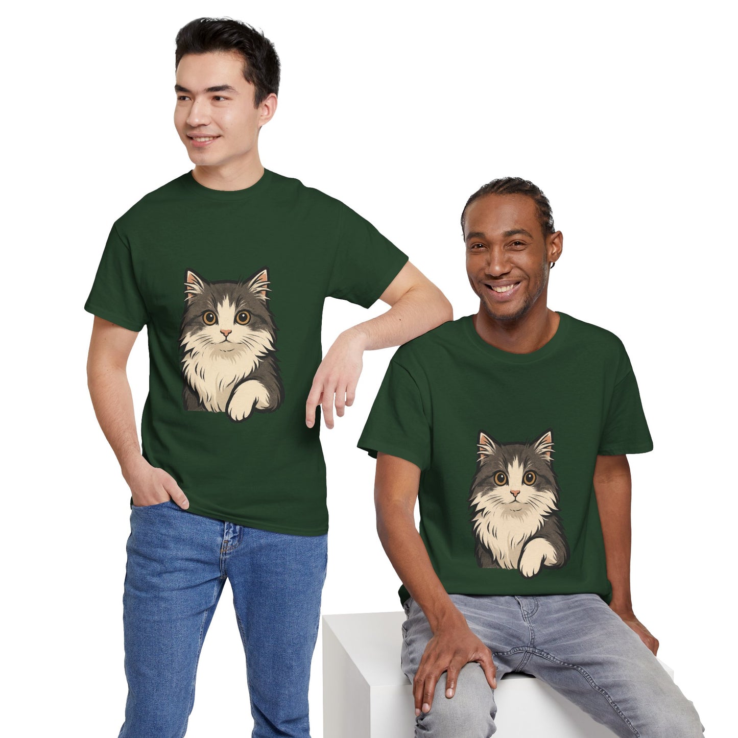 Cute Cat Unisex Heavy Cotton Tee, Animal Lover Gift, Pet Owner Shirt, Cat Lover Apparel, Animal Themed Tee, Casual Everyday Wear