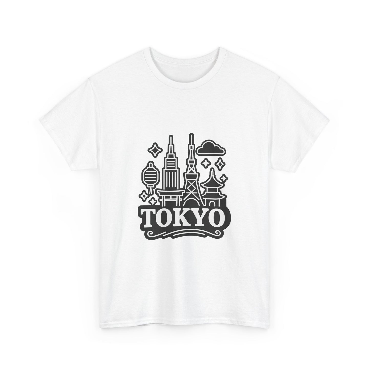 Tokyo Cityscape Unisex Heavy Cotton Tee, Graphic Tee, Travel T-Shirt, Urban Outfit, Gift for Travelers, Tokyo Lover Apparel