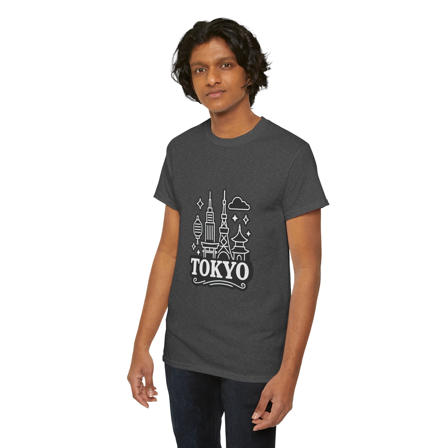 Tokyo Cityscape Unisex Heavy Cotton Tee, Graphic Tee, Travel T-Shirt, Urban Outfit, Gift for Travelers, Tokyo Lover Apparel
