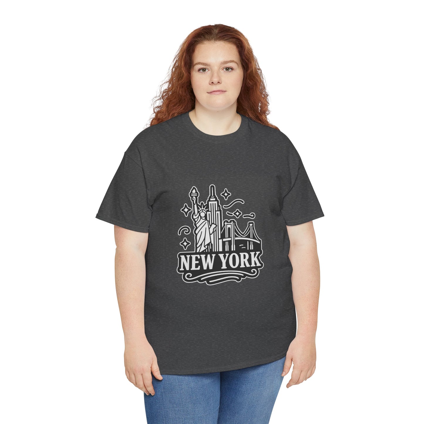 New York Skyline Unisex Heavy Cotton Tee, NYC T-Shirt, Travel Souvenir Shirt, Gift for New Yorkers, Cityscape Apparel