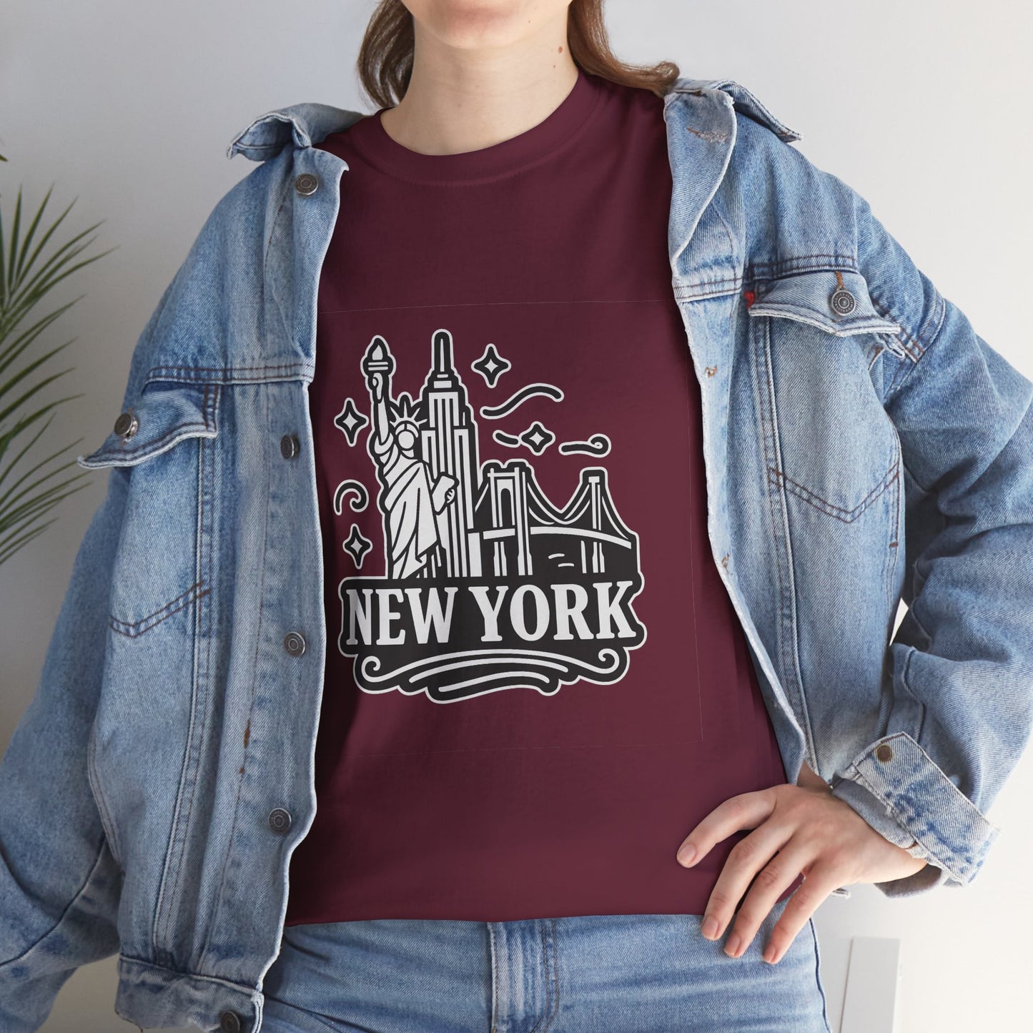 New York Skyline Unisex Heavy Cotton Tee, NYC T-Shirt, Travel Souvenir Shirt, Gift for New Yorkers, Cityscape Apparel