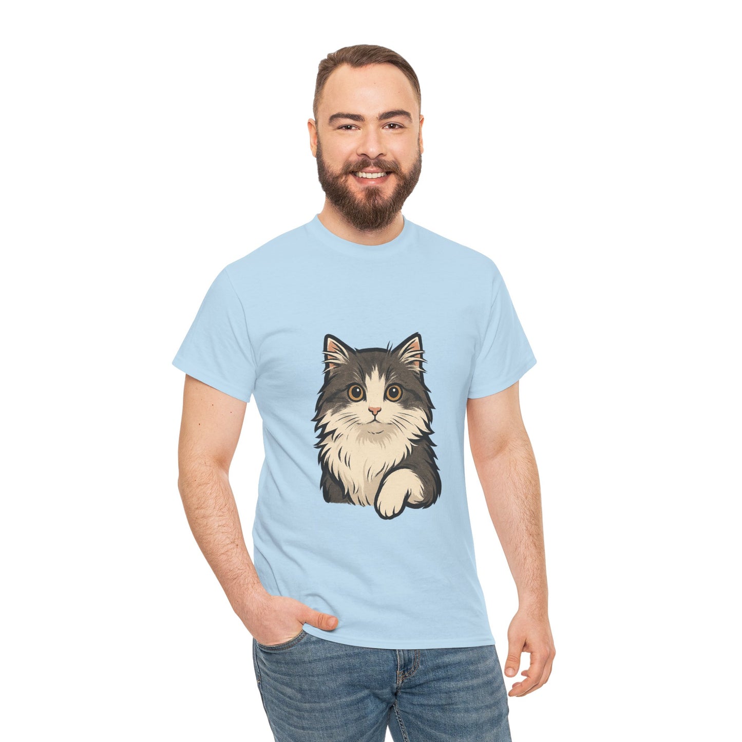 Cute Cat Unisex Heavy Cotton Tee, Animal Lover Gift, Pet Owner Shirt, Cat Lover Apparel, Animal Themed Tee, Casual Everyday Wear
