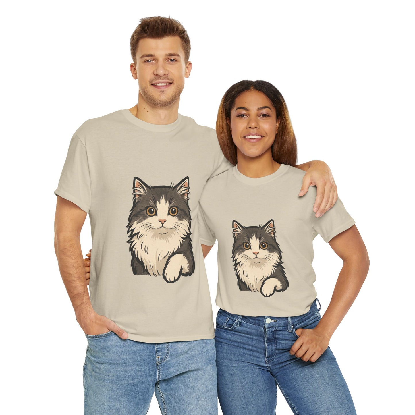Cute Cat Unisex Heavy Cotton Tee, Animal Lover Gift, Pet Owner Shirt, Cat Lover Apparel, Animal Themed Tee, Casual Everyday Wear