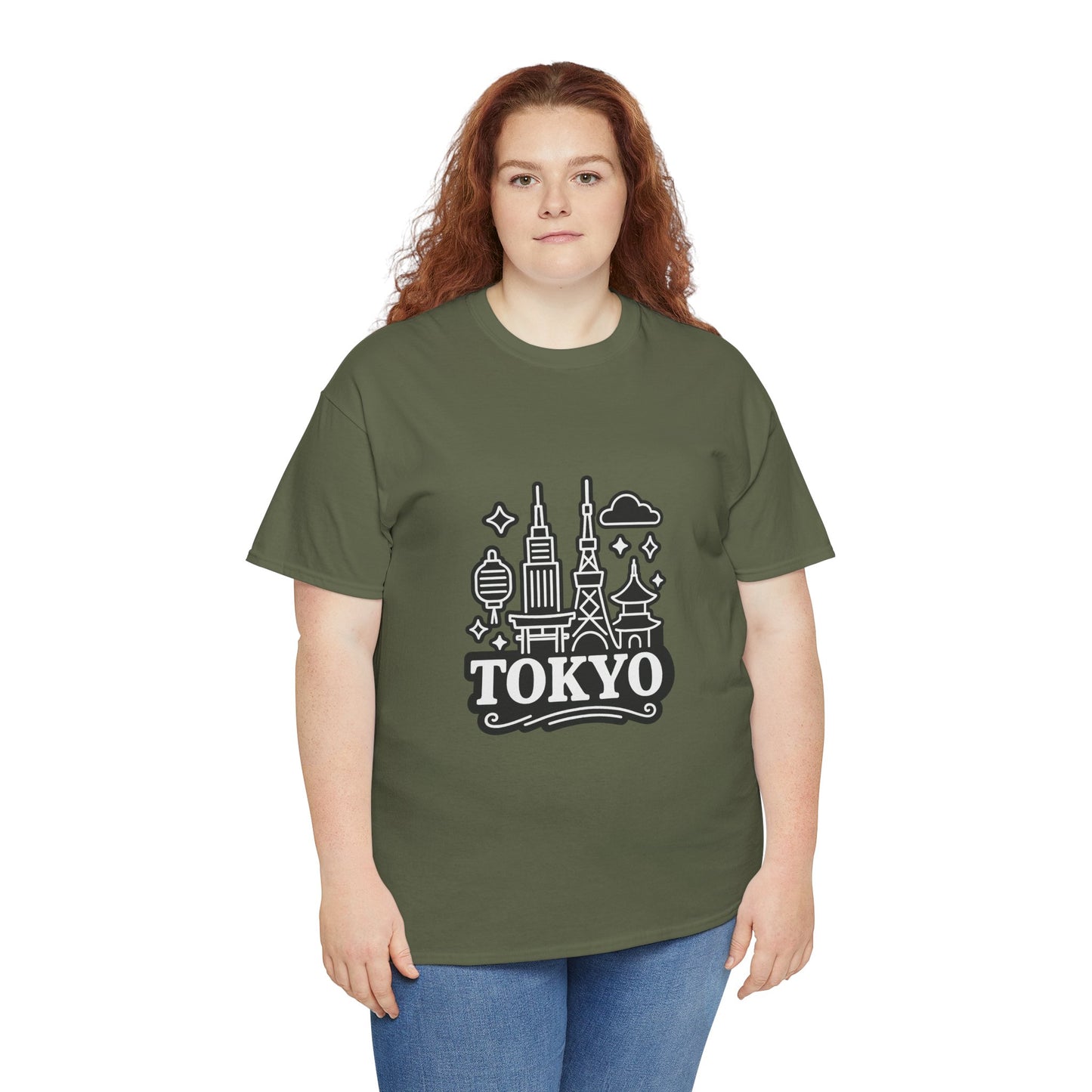 Tokyo Cityscape Unisex Heavy Cotton Tee, Graphic Tee, Travel T-Shirt, Urban Outfit, Gift for Travelers, Tokyo Lover Apparel