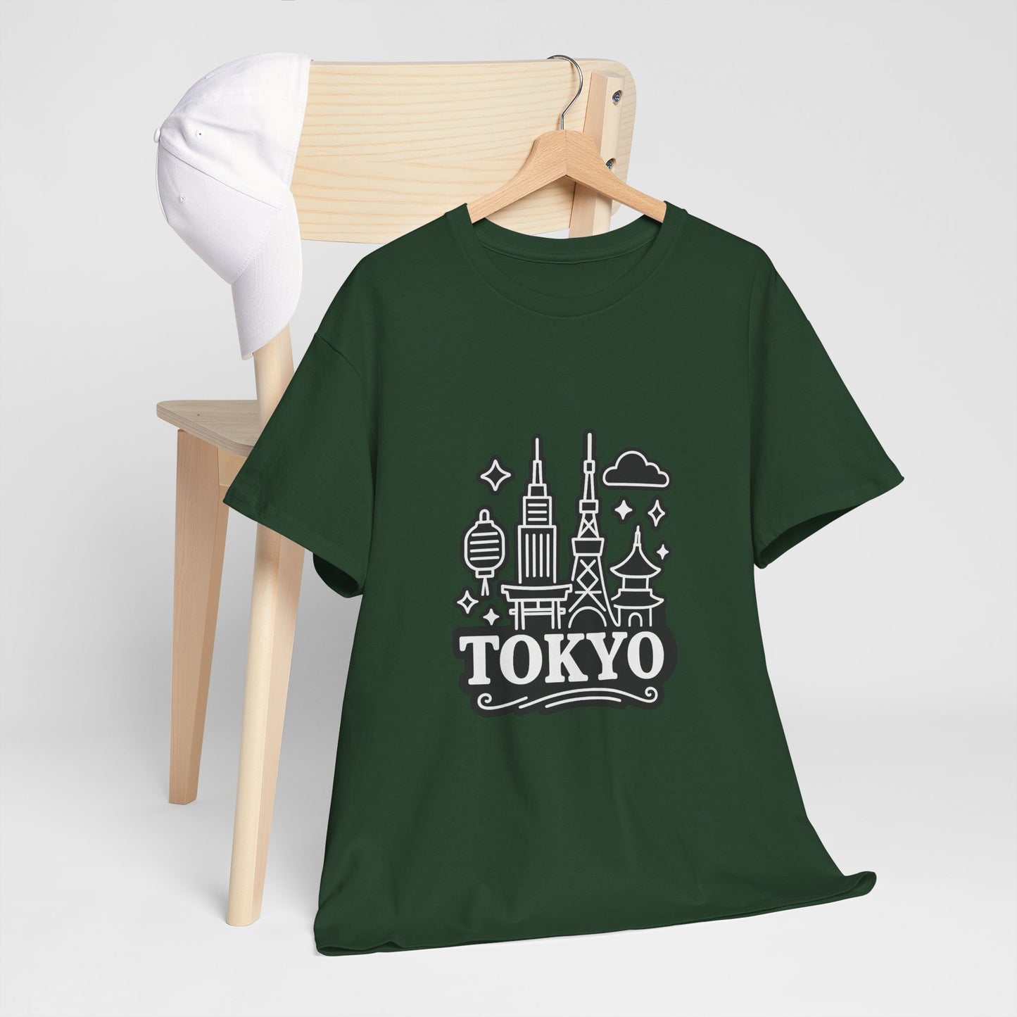 Tokyo Cityscape Unisex Heavy Cotton Tee, Graphic Tee, Travel T-Shirt, Urban Outfit, Gift for Travelers, Tokyo Lover Apparel