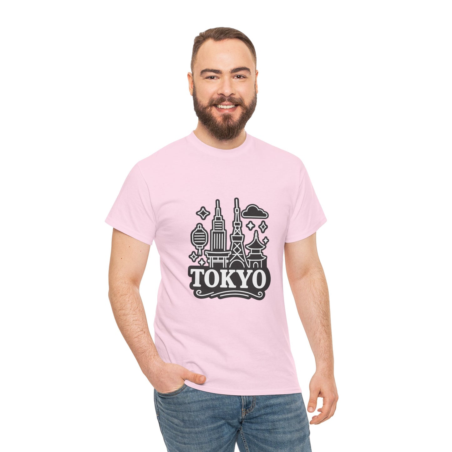 Tokyo Cityscape Unisex Heavy Cotton Tee, Graphic Tee, Travel T-Shirt, Urban Outfit, Gift for Travelers, Tokyo Lover Apparel
