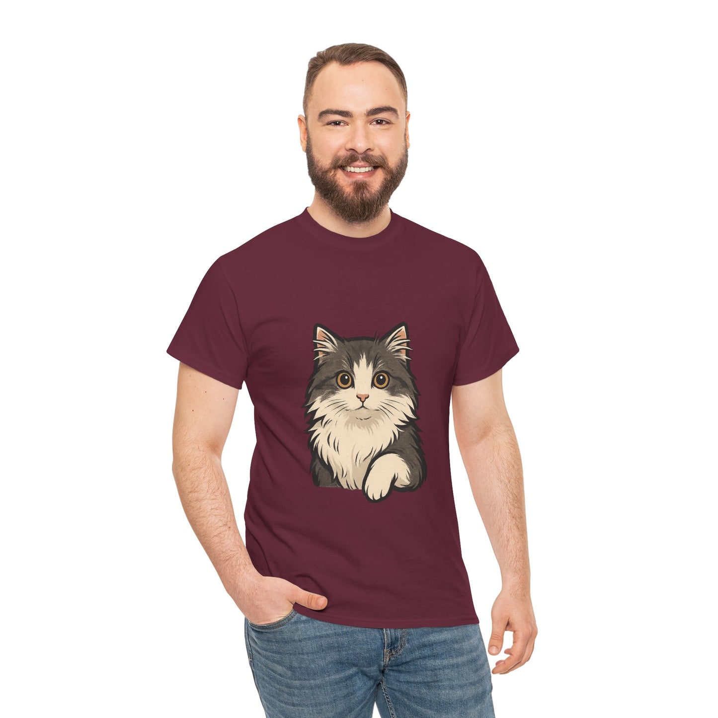 Cute Cat Unisex Heavy Cotton Tee, Animal Lover Gift, Pet Owner Shirt, Cat Lover Apparel, Animal Themed Tee, Casual Everyday Wear