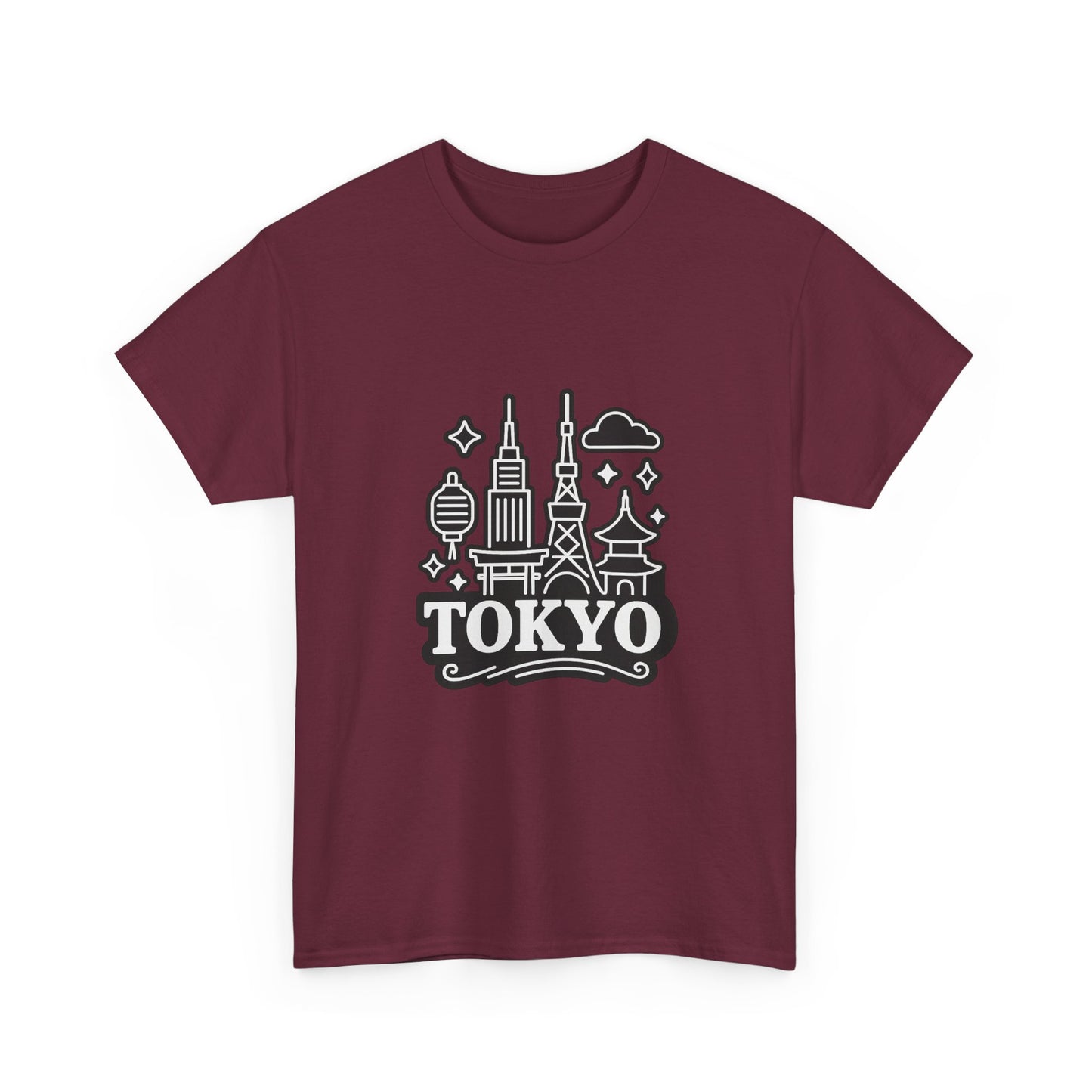 Tokyo Cityscape Unisex Heavy Cotton Tee, Graphic Tee, Travel T-Shirt, Urban Outfit, Gift for Travelers, Tokyo Lover Apparel