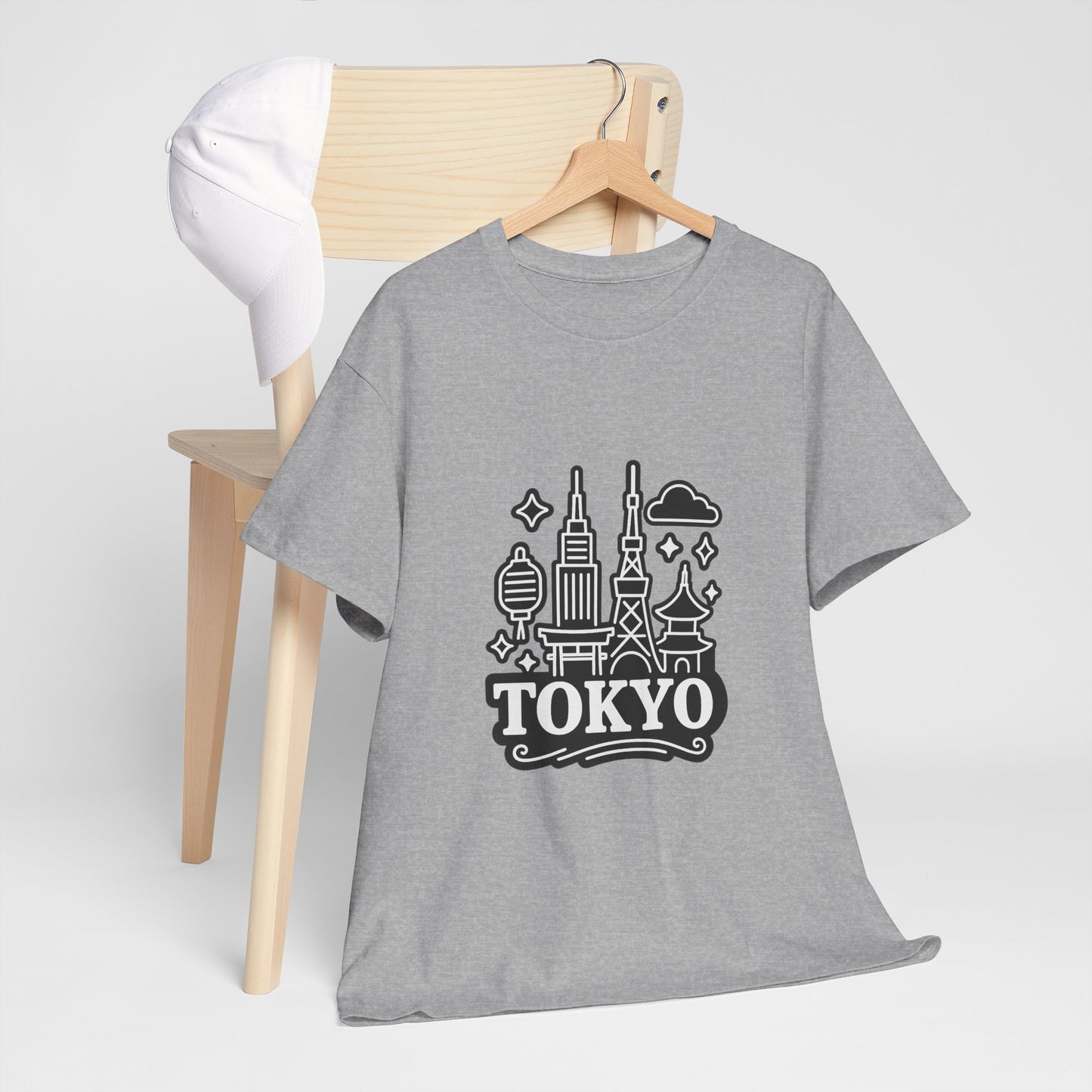 Tokyo Cityscape Unisex Heavy Cotton Tee, Graphic Tee, Travel T-Shirt, Urban Outfit, Gift for Travelers, Tokyo Lover Apparel