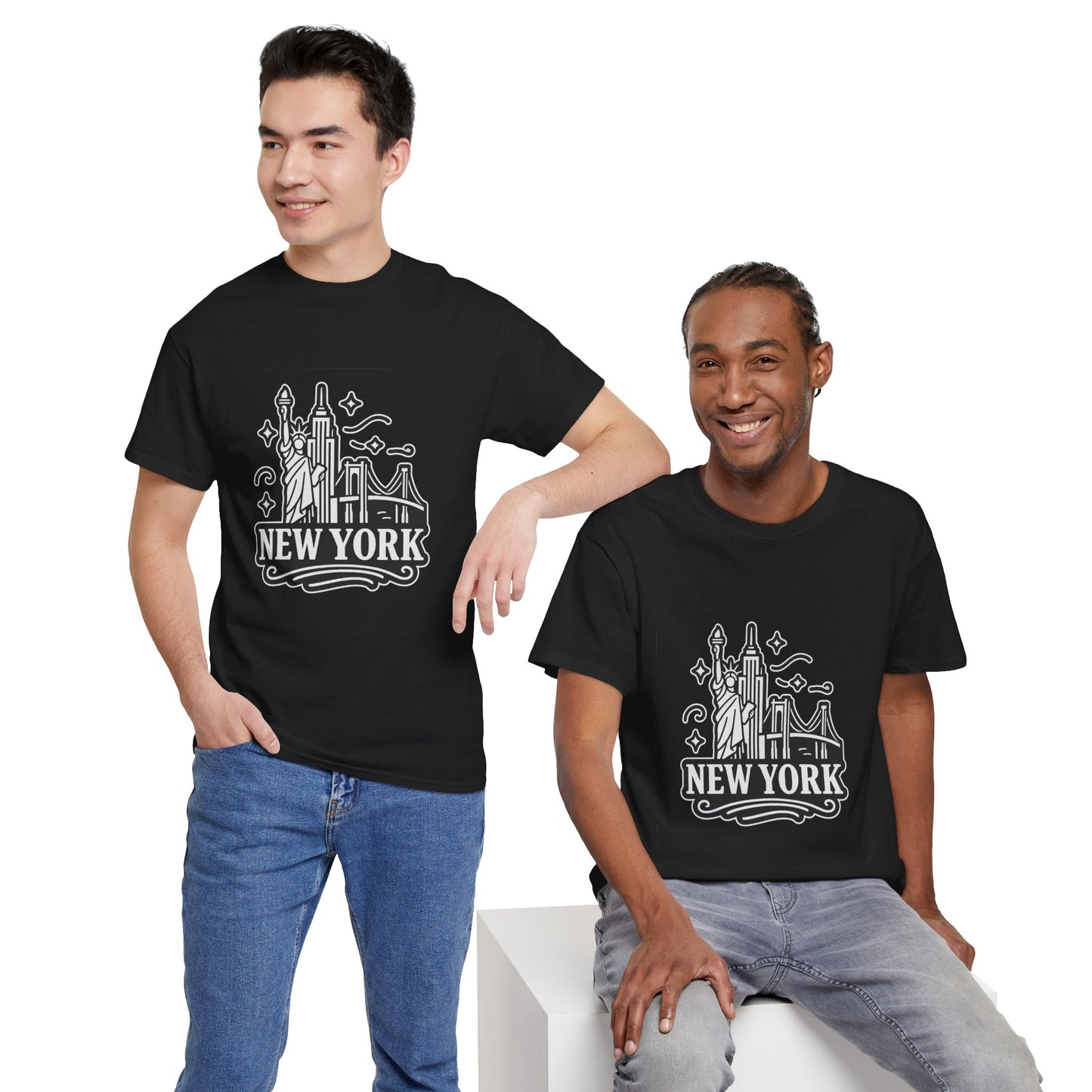 New York Skyline Unisex Heavy Cotton Tee, NYC T-Shirt, Travel Souvenir Shirt, Gift for New Yorkers, Cityscape Apparel