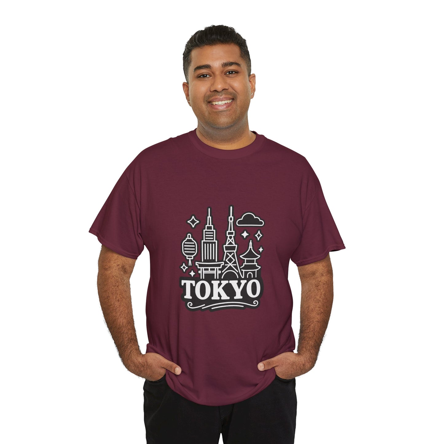 Tokyo Cityscape Unisex Heavy Cotton Tee, Graphic Tee, Travel T-Shirt, Urban Outfit, Gift for Travelers, Tokyo Lover Apparel