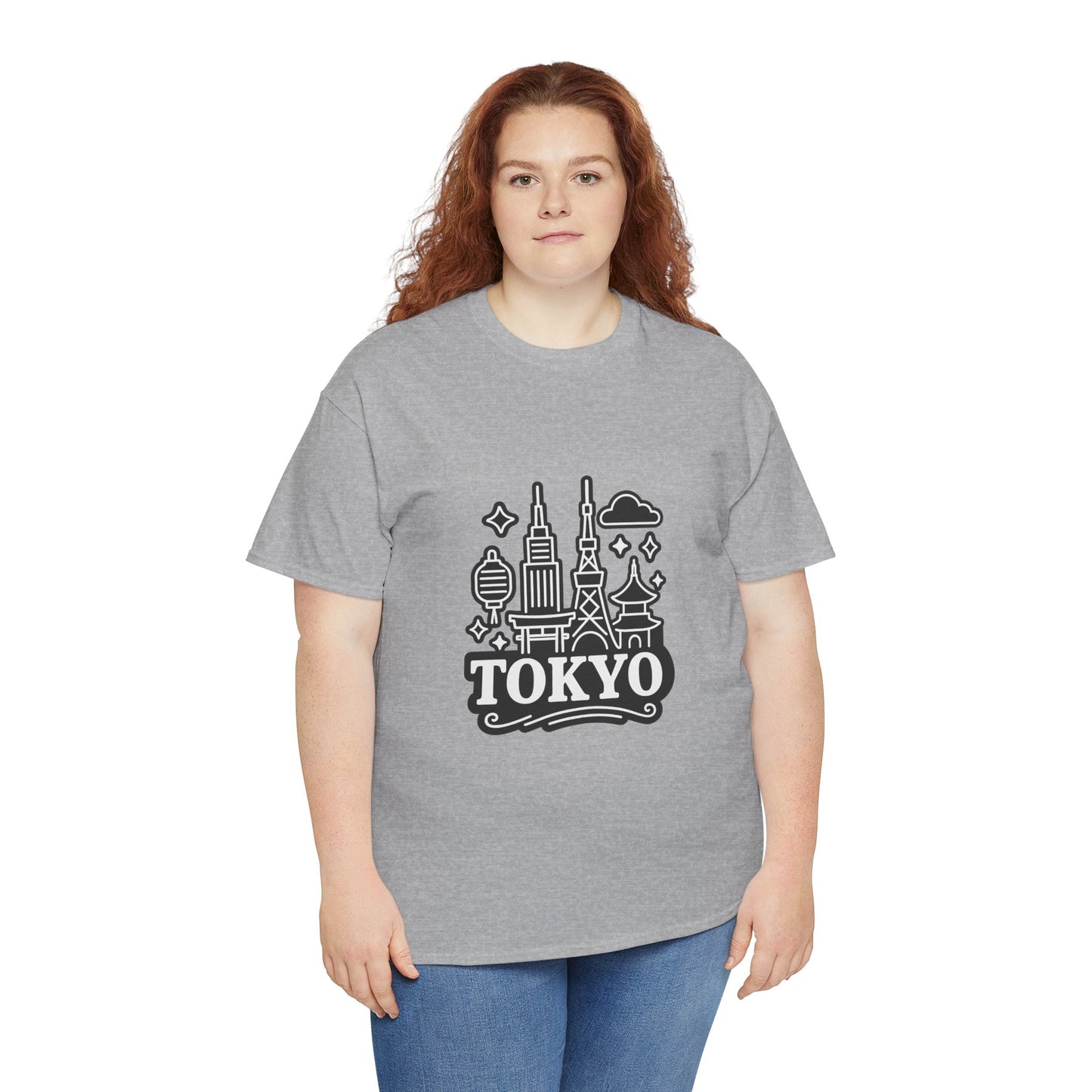 Tokyo Cityscape Unisex Heavy Cotton Tee, Graphic Tee, Travel T-Shirt, Urban Outfit, Gift for Travelers, Tokyo Lover Apparel