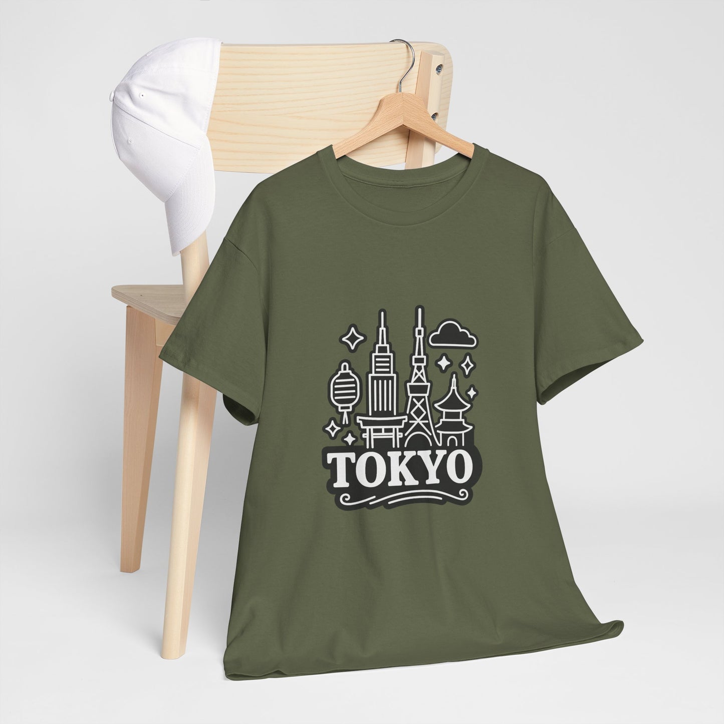 Tokyo Cityscape Unisex Heavy Cotton Tee, Graphic Tee, Travel T-Shirt, Urban Outfit, Gift for Travelers, Tokyo Lover Apparel