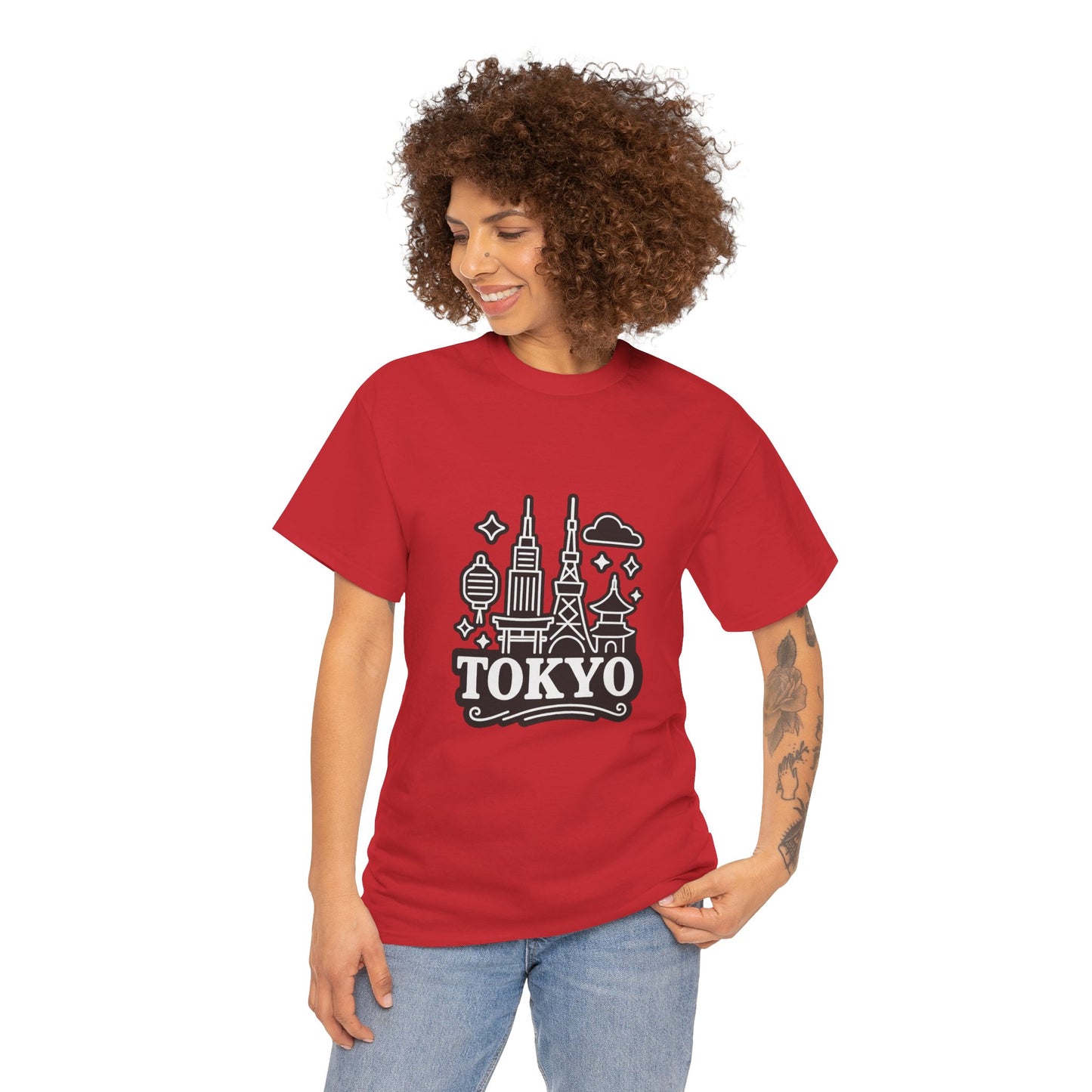 Tokyo Cityscape Unisex Heavy Cotton Tee, Graphic Tee, Travel T-Shirt, Urban Outfit, Gift for Travelers, Tokyo Lover Apparel