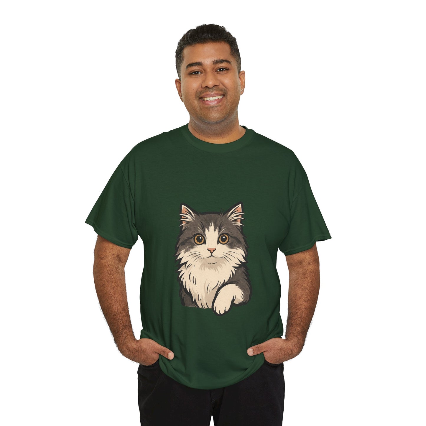 Cute Cat Unisex Heavy Cotton Tee, Animal Lover Gift, Pet Owner Shirt, Cat Lover Apparel, Animal Themed Tee, Casual Everyday Wear