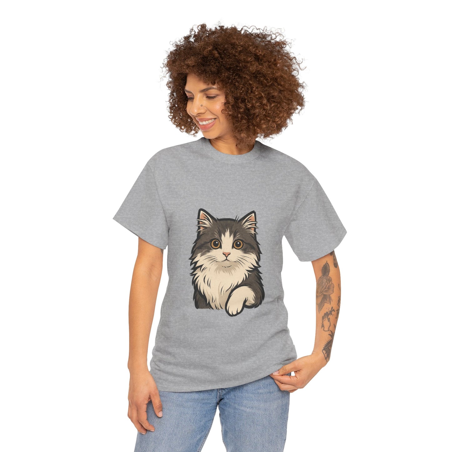 Cute Cat Unisex Heavy Cotton Tee, Animal Lover Gift, Pet Owner Shirt, Cat Lover Apparel, Animal Themed Tee, Casual Everyday Wear