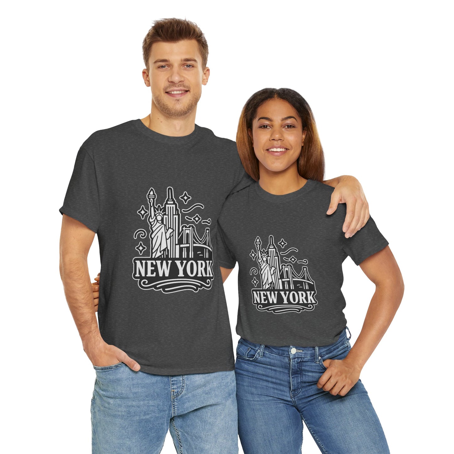 New York Skyline Unisex Heavy Cotton Tee, NYC T-Shirt, Travel Souvenir Shirt, Gift for New Yorkers, Cityscape Apparel
