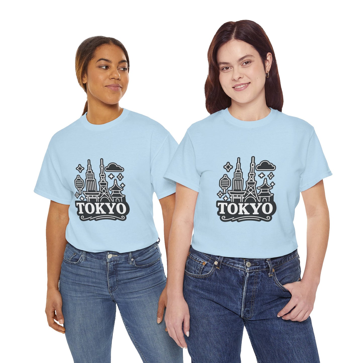 Tokyo Cityscape Unisex Heavy Cotton Tee, Graphic Tee, Travel T-Shirt, Urban Outfit, Gift for Travelers, Tokyo Lover Apparel