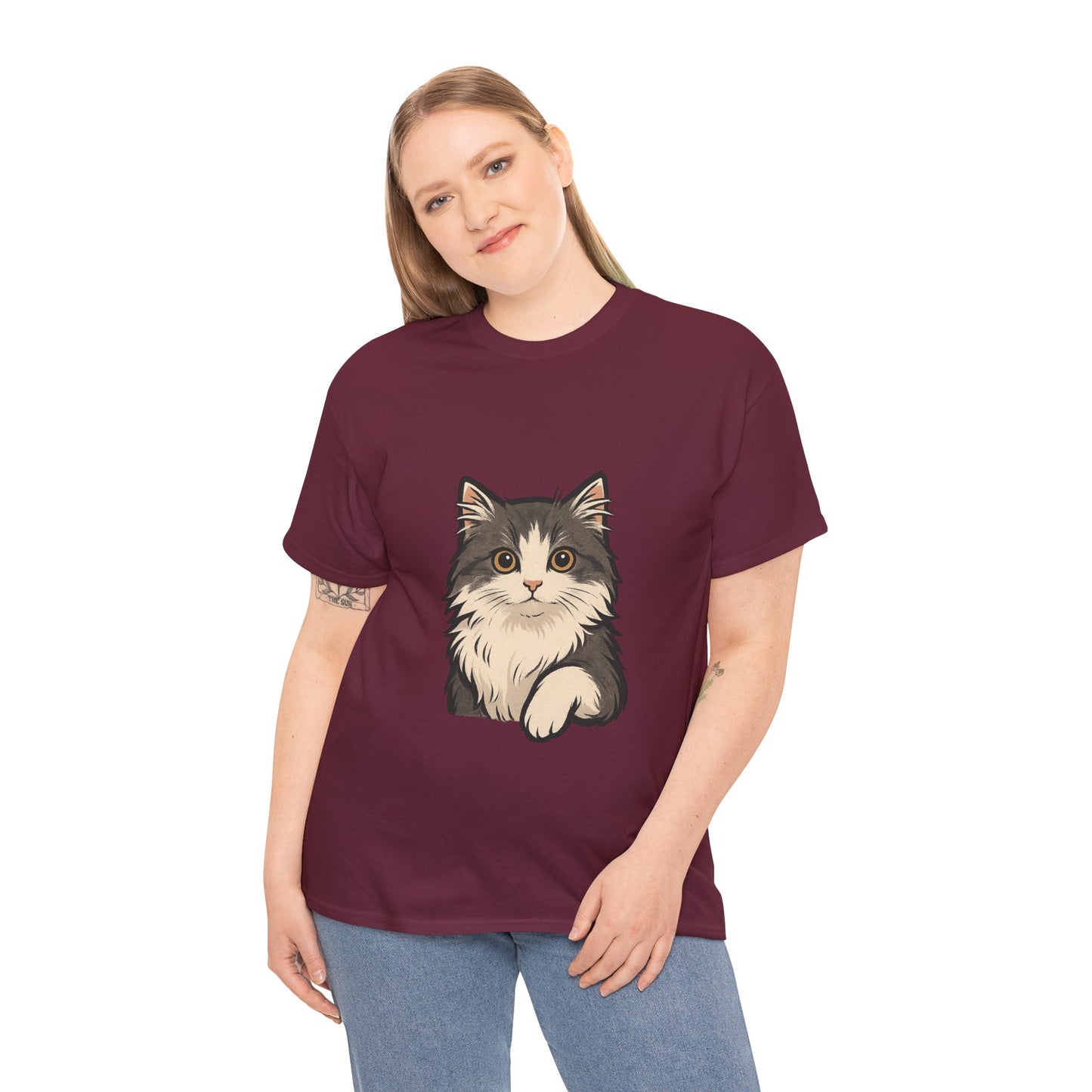 Cute Cat Unisex Heavy Cotton Tee, Animal Lover Gift, Pet Owner Shirt, Cat Lover Apparel, Animal Themed Tee, Casual Everyday Wear