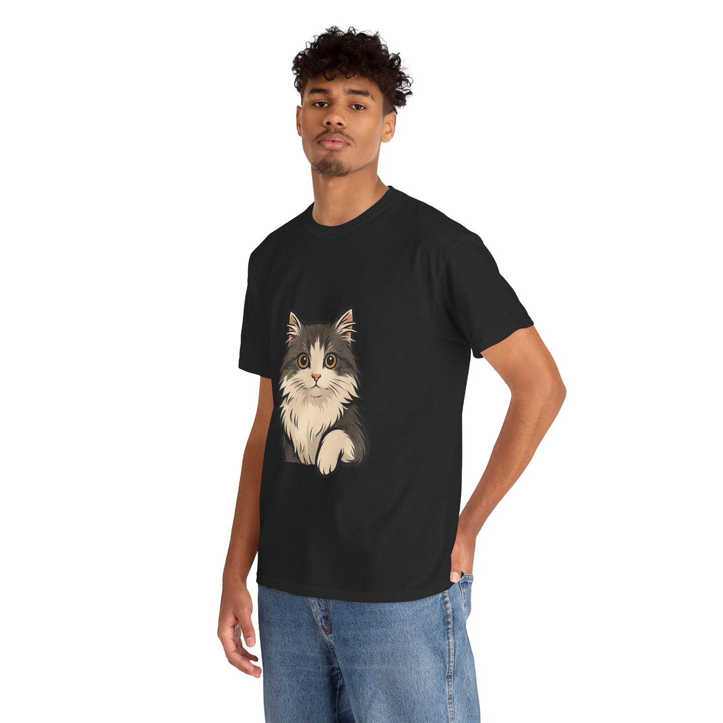 Cute Cat Unisex Heavy Cotton Tee, Animal Lover Gift, Pet Owner Shirt, Cat Lover Apparel, Animal Themed Tee, Casual Everyday Wear