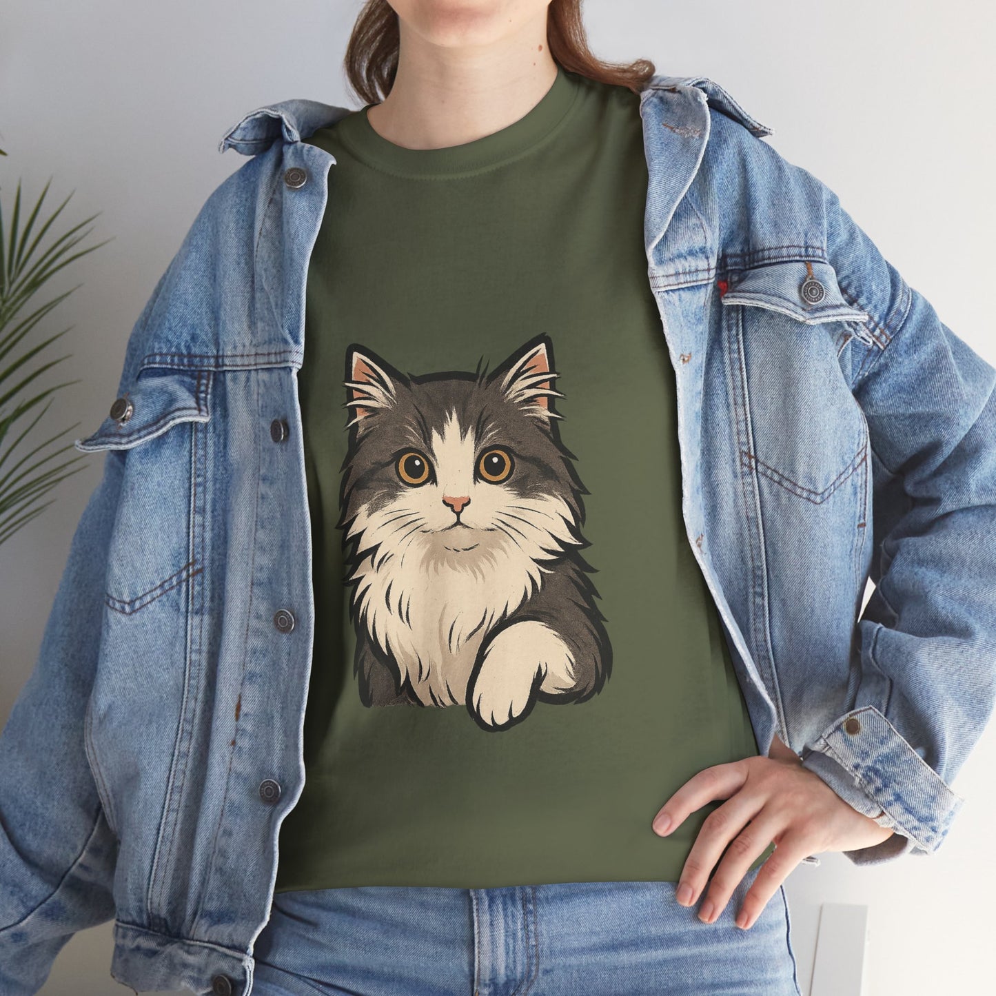 Cute Cat Unisex Heavy Cotton Tee, Animal Lover Gift, Pet Owner Shirt, Cat Lover Apparel, Animal Themed Tee, Casual Everyday Wear