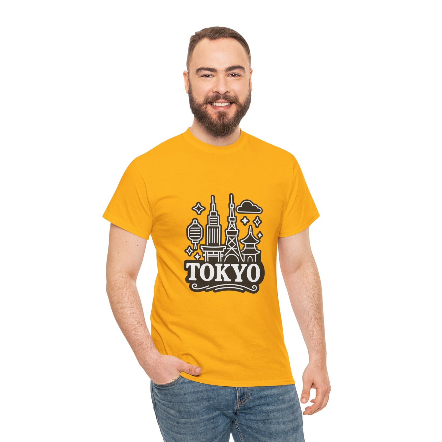 Tokyo Cityscape Unisex Heavy Cotton Tee, Graphic Tee, Travel T-Shirt, Urban Outfit, Gift for Travelers, Tokyo Lover Apparel