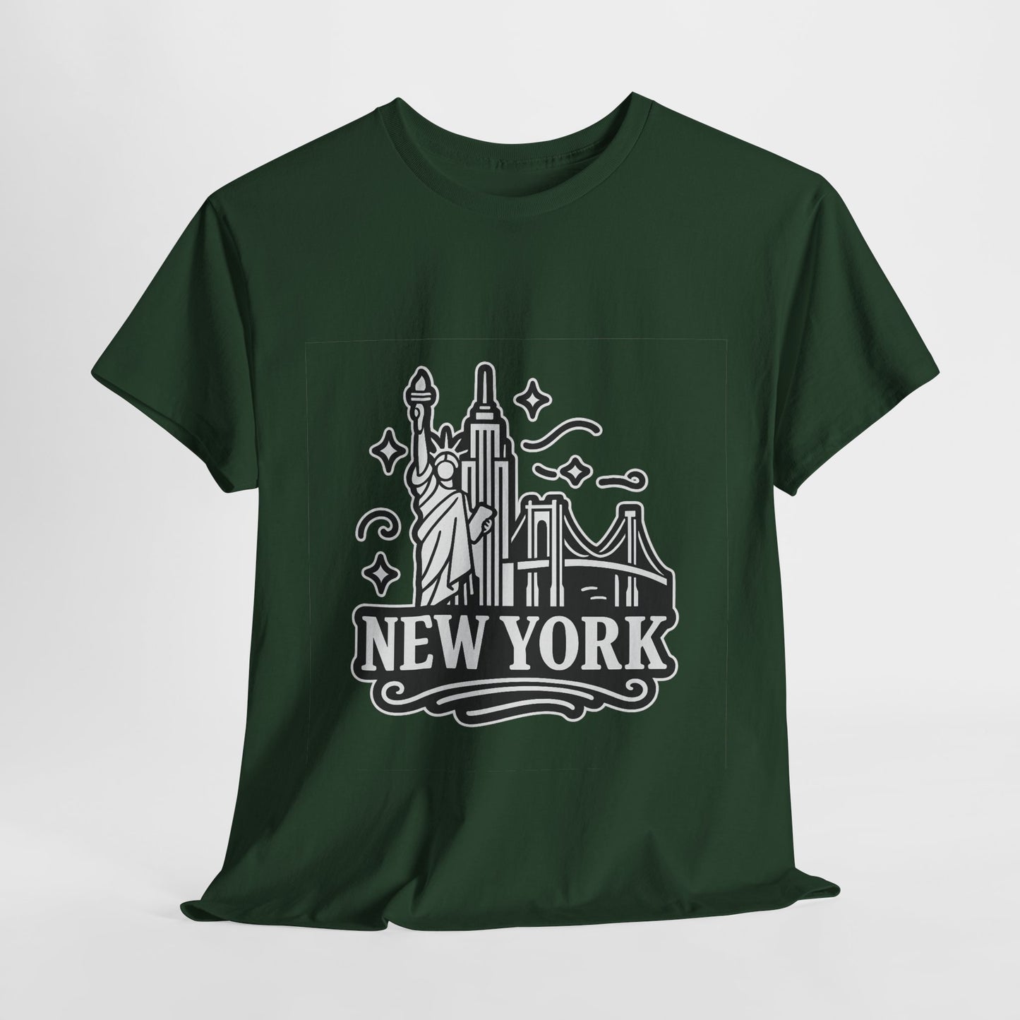 New York Skyline Unisex Heavy Cotton Tee, NYC T-Shirt, Travel Souvenir Shirt, Gift for New Yorkers, Cityscape Apparel