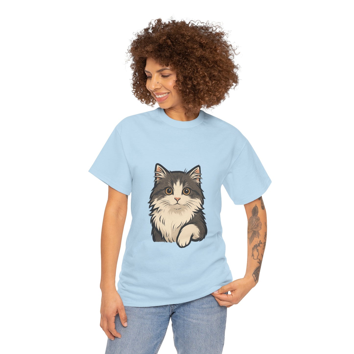 Cute Cat Unisex Heavy Cotton Tee, Animal Lover Gift, Pet Owner Shirt, Cat Lover Apparel, Animal Themed Tee, Casual Everyday Wear